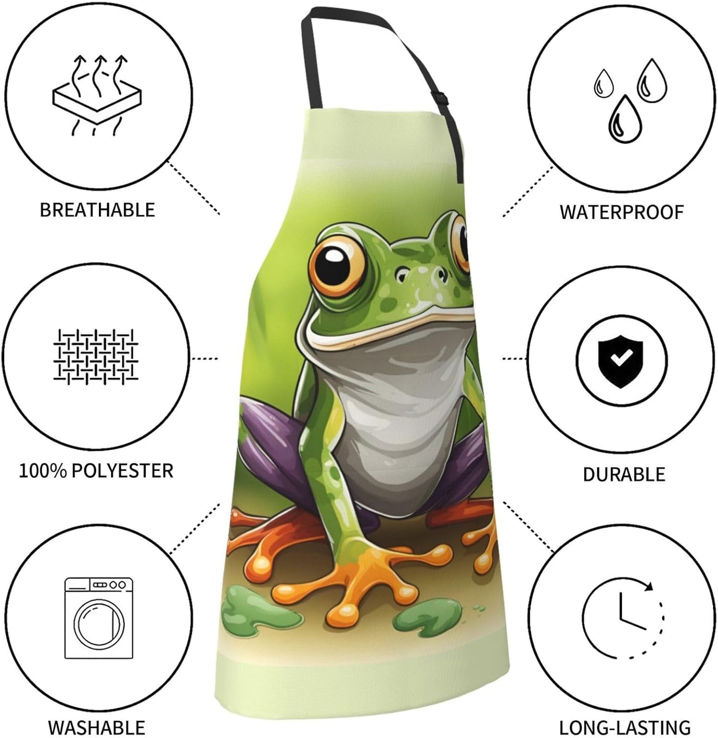 Cartoon frog print Waterproof chef's apron with pocket apron for kitchen cooking baking barbecue and gardening
