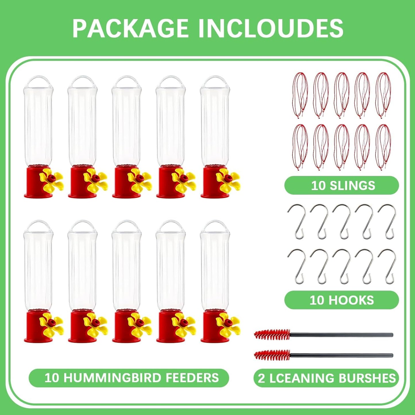 10 Pack Small Hummingbird Feeder for Outdoors Mini Hummingbird Feeders with S Hook Cleaning Brush Plastic Single Feeders for Outdoors Window Hanging