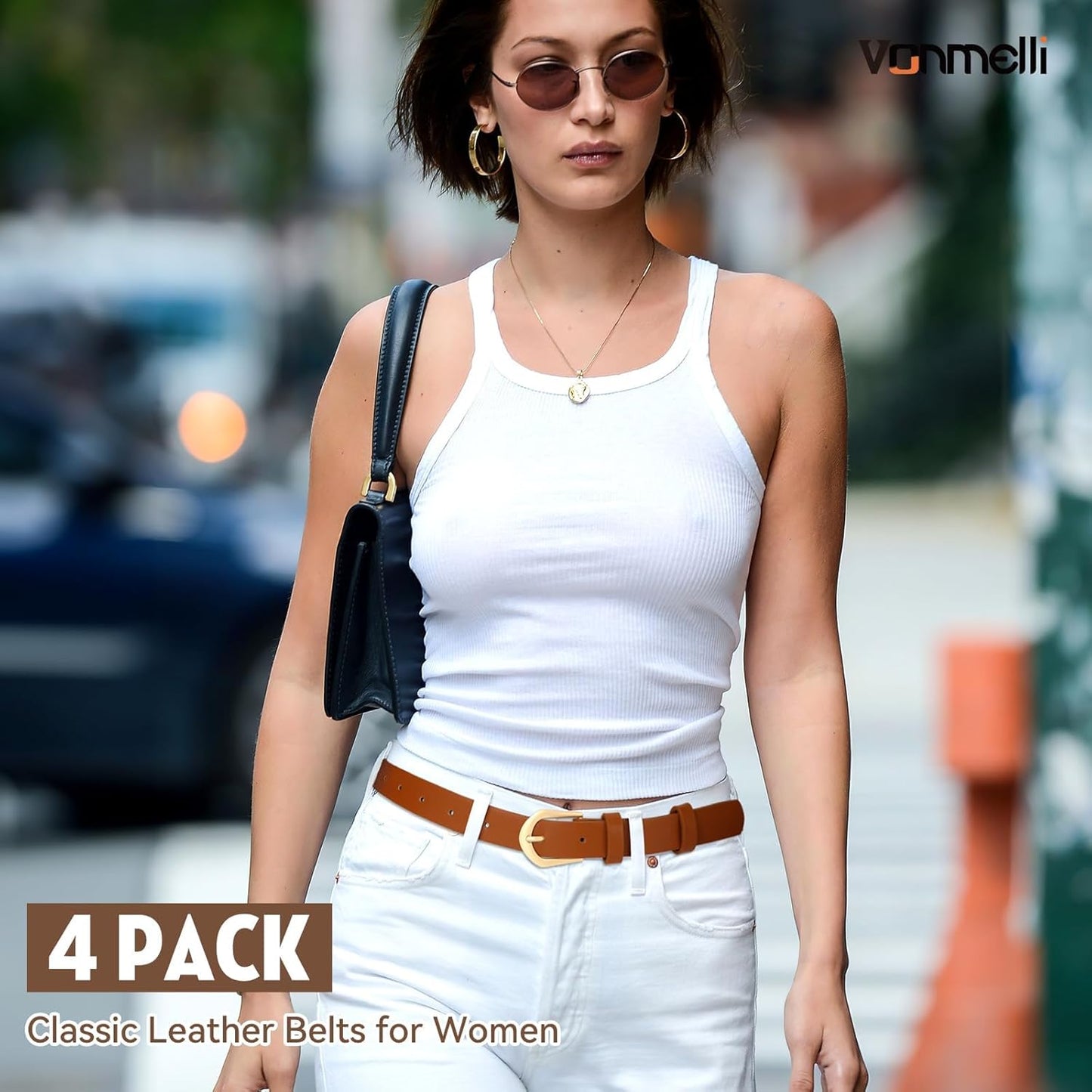 VONMELLI 4 Pack Womens Thin Leather Belt Skinny Waist Belts for Women 