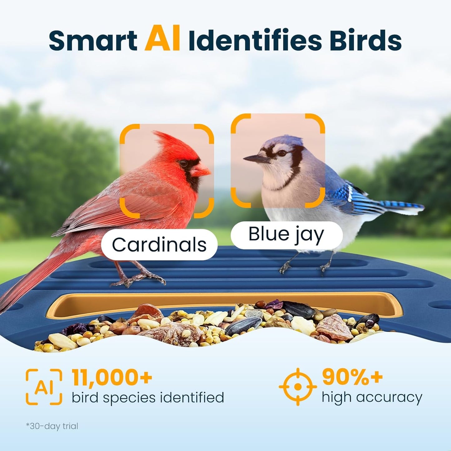 Smart Bird Feeder with Camera, 2.5K UHD Bird Feeder Camera Solar Powered, Sensitive AI Identification, Instant Alerts Capture Video, IP66 Waterproof for Outdoor, Ideal Gift, Blue