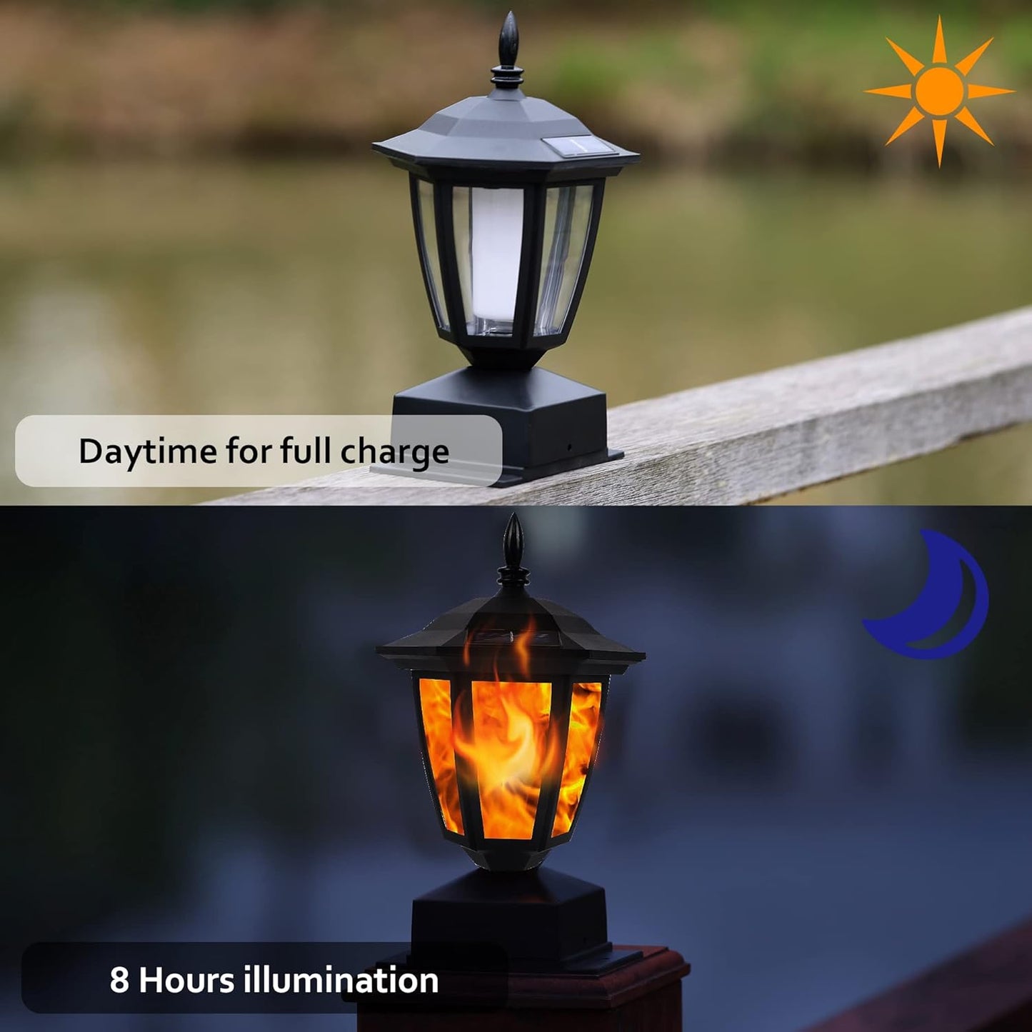 Dynaming Solar Flame Post Lights Outdoor, Solar Powered Lamps Fence Po