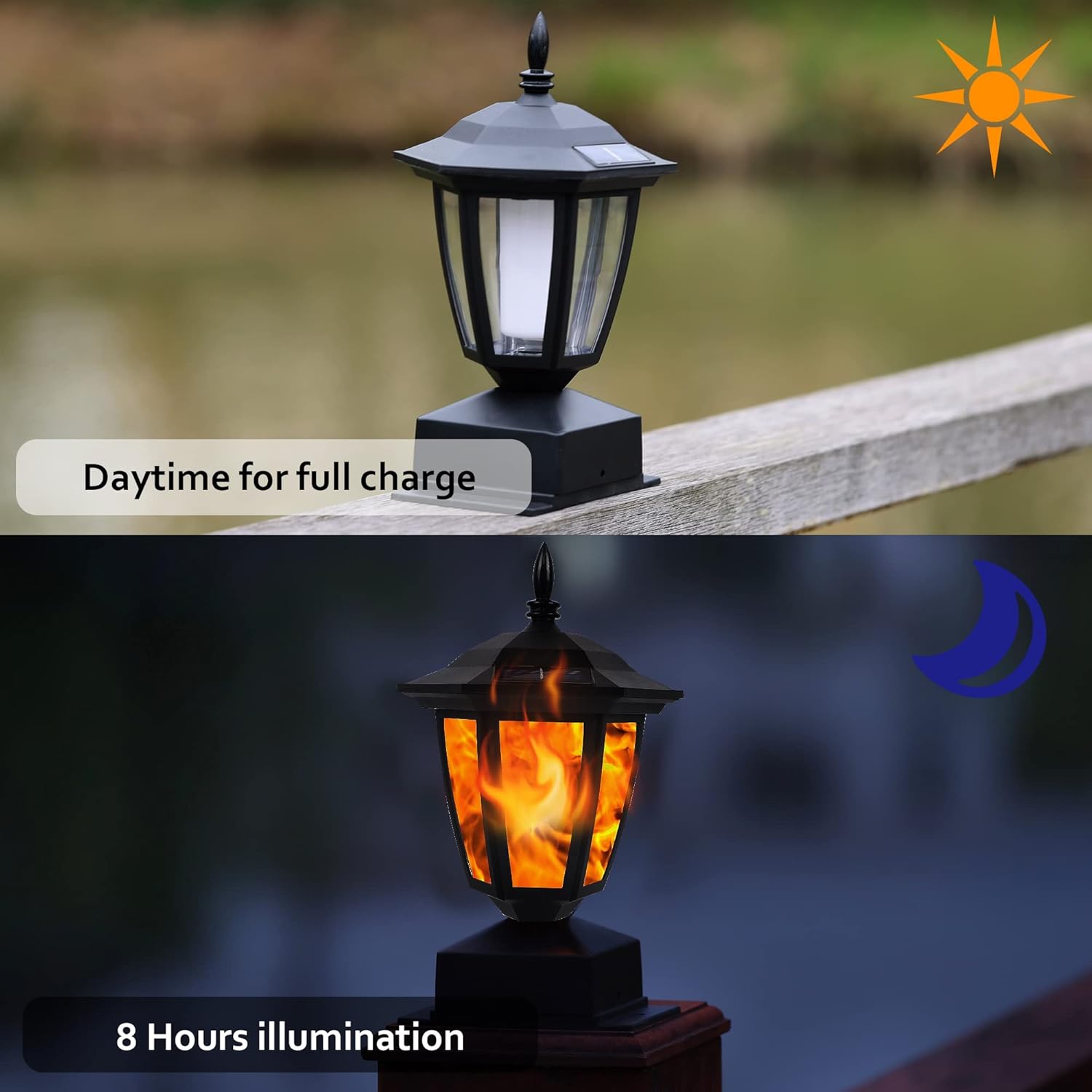 Dynaming Solar Flame Post Lights Outdoor, Solar Powered Lamps Fence Po