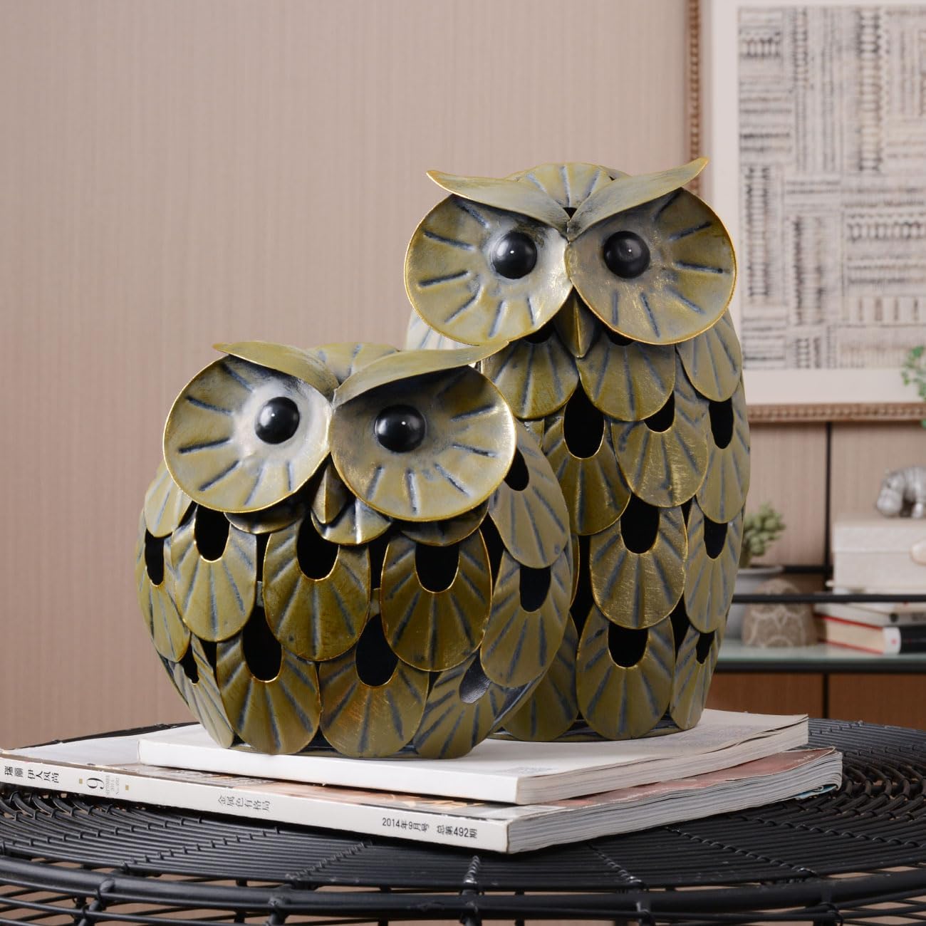 Owl Statue Figurine Animal Gifts Modern Sculpture Decor Metal Arts 9.4inch