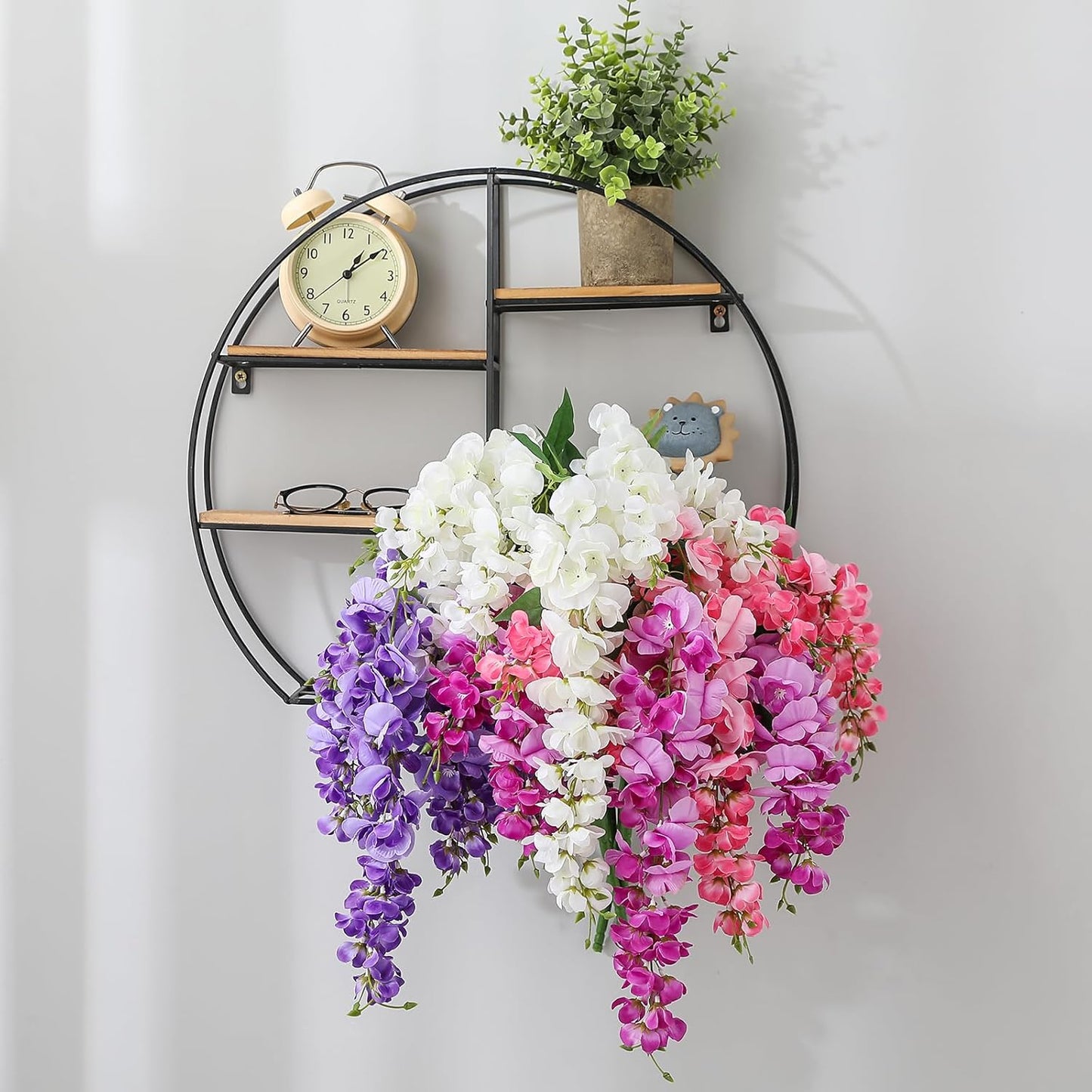 Wisteria Hanging Flowers, Spring Fake Flower for Vase, 2Pcs Silk Wisteria UV & Fading Resistant Faux Plant for Wedding Arch Backdrop Outdoor Patio Garden Decoration Centerpiece Table (White)