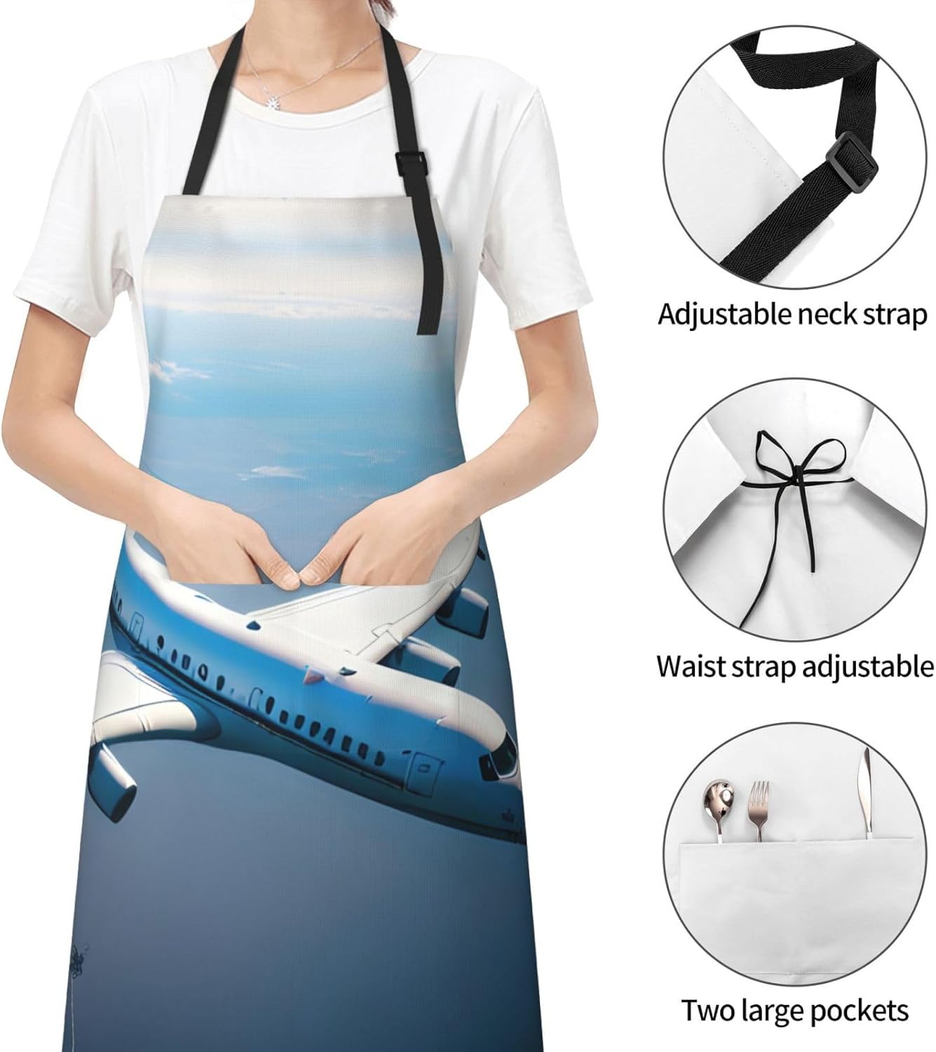 Airplanes Print Laundry apron 28x33 In Waterproof Kitchen Apron with Pockets for Cooking Baking