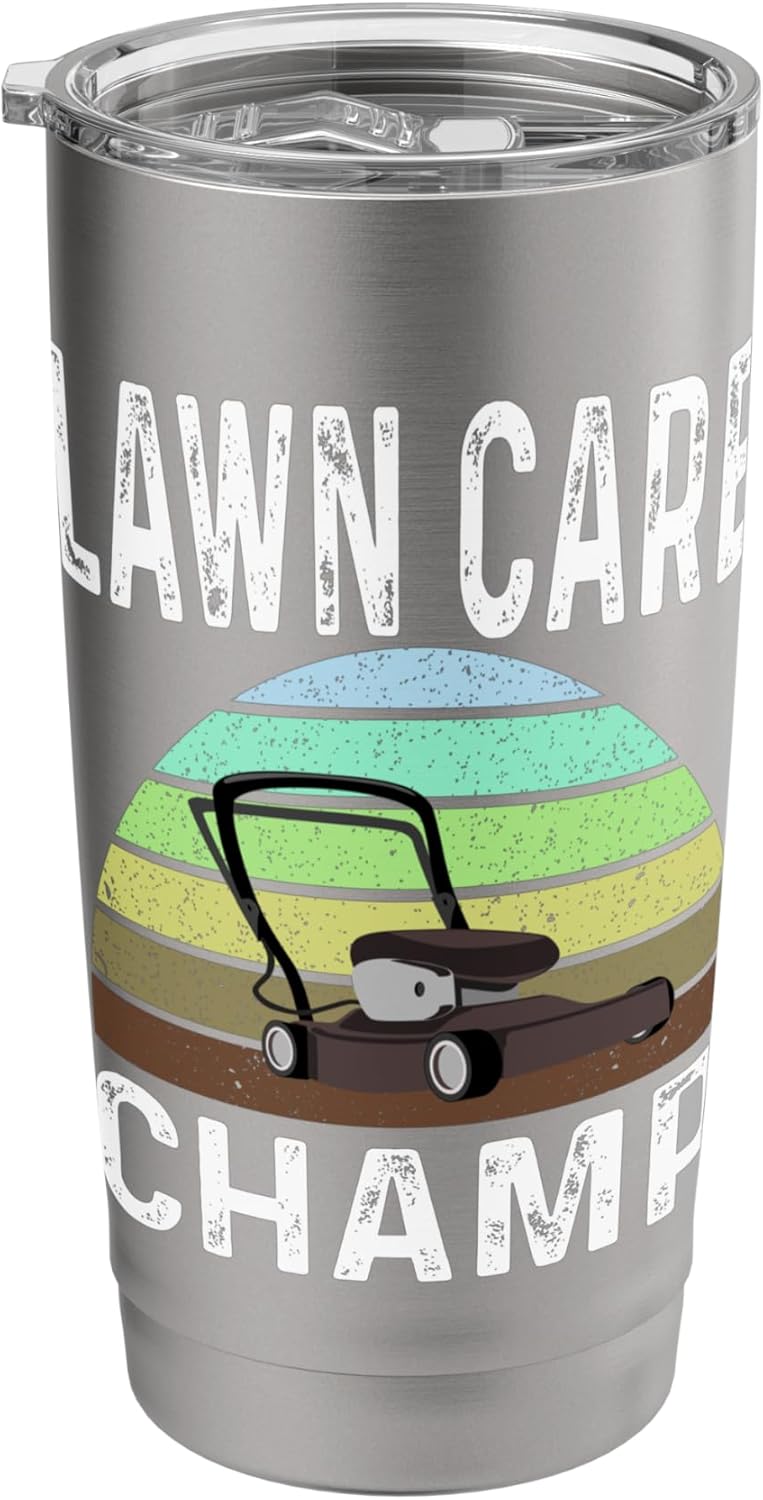 Funny Lawn Care Champ Grass Mowing Lawn Mower Dad Father Stainless Steel Insulated Tumbler