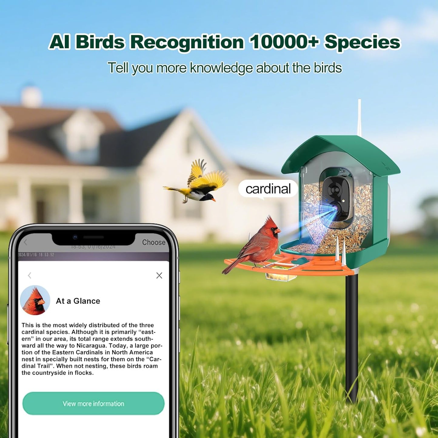 Bird Feeder with Camera,WiFi Smart Bird House with Cam Solar Powered for Outdoor,AI Identify,App Notification,Night Vision,2K Live View,Auto Record Video,Birdwatching Gifts for Family,Birds Lover