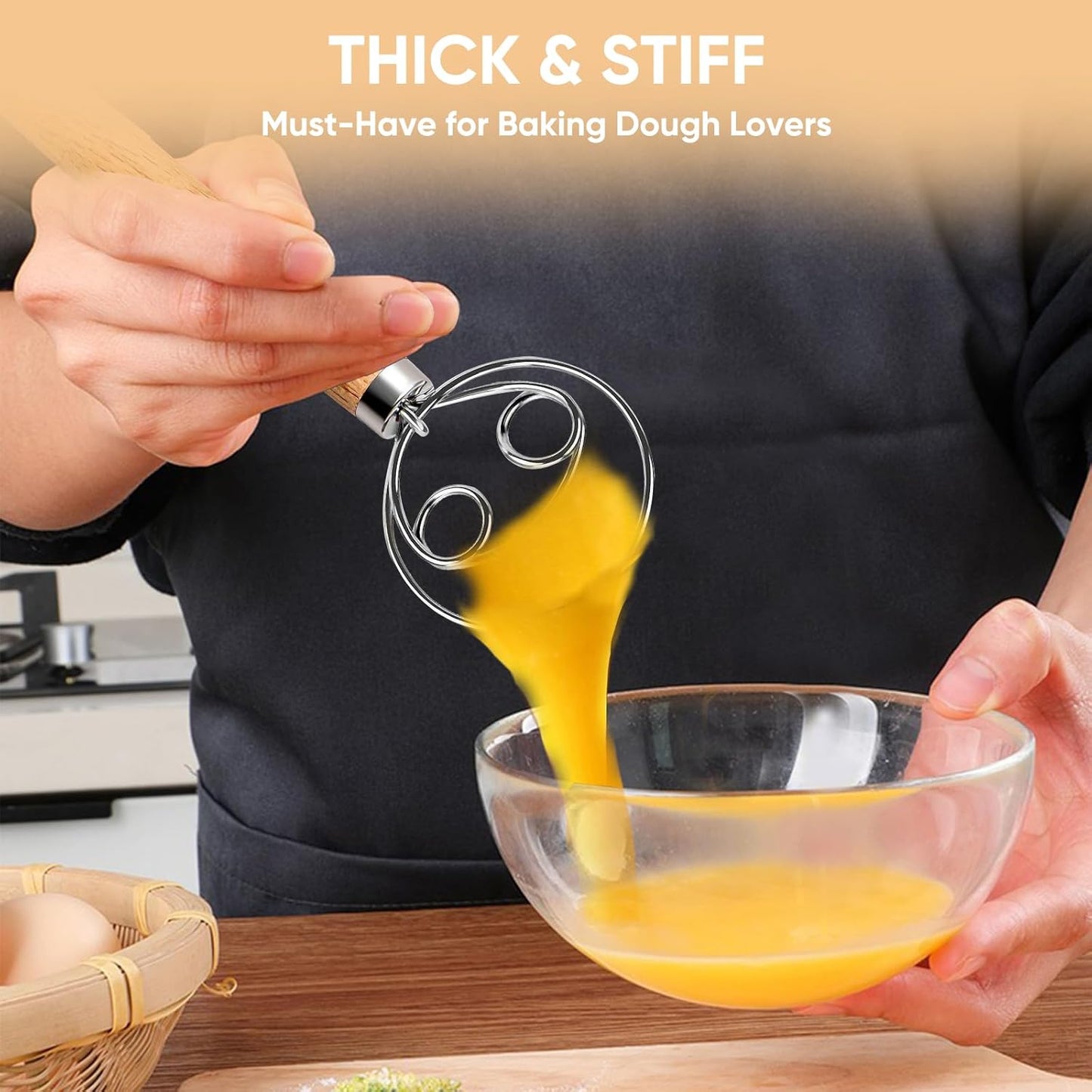 Maxjoy Danish Dough Whisk for Bread Sourdough Baking Mixing - Stainles