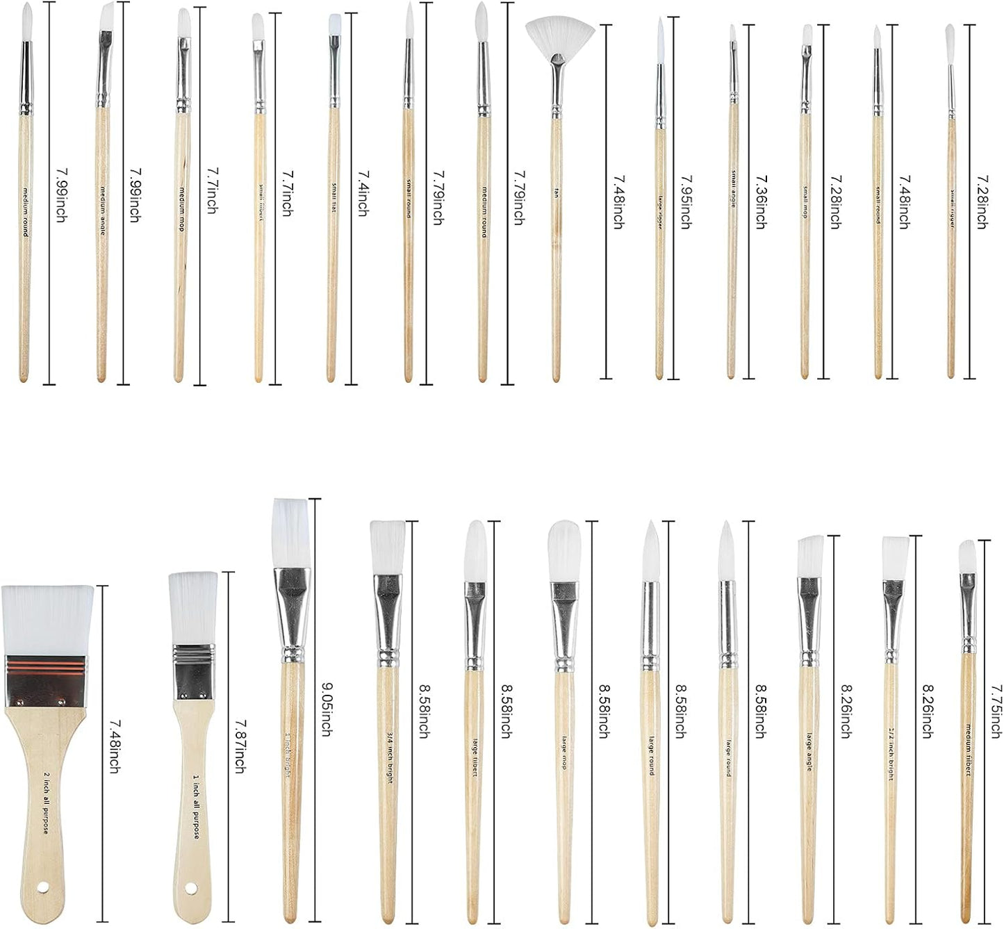 Paint Brushes Set of 24 Pieces Wooden Handles Brushes with Canvas Brus