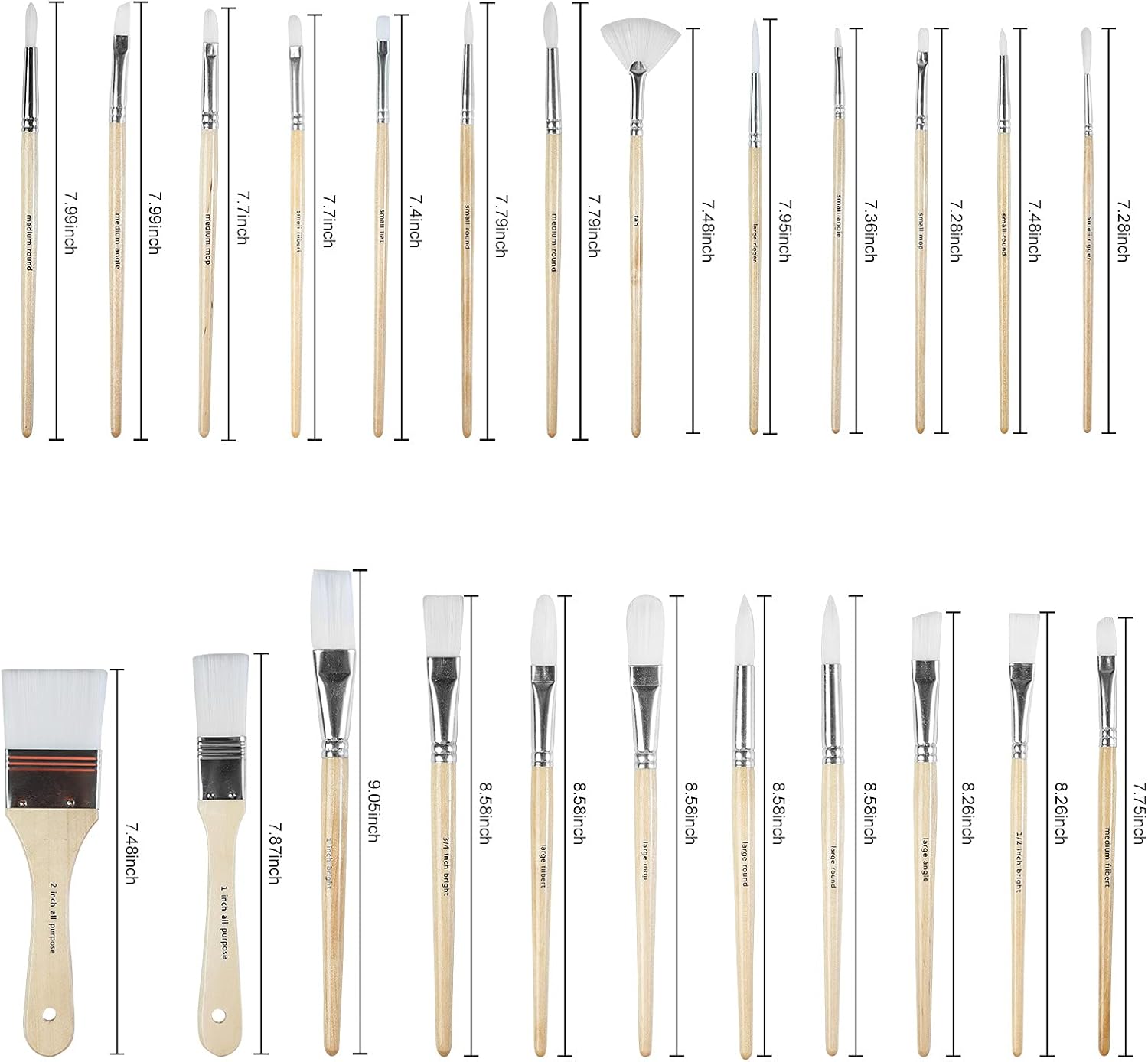 Paint Brushes Set of 24 Pieces Wooden Handles Brushes with Canvas Brus