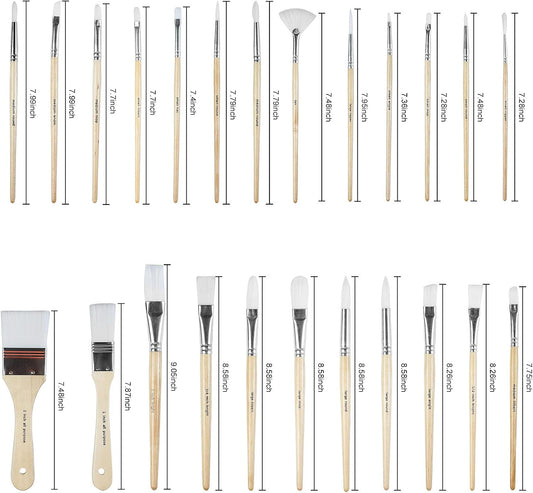 Paint Brushes Set of 24 Pieces Wooden Handles Brushes with Canvas Brus