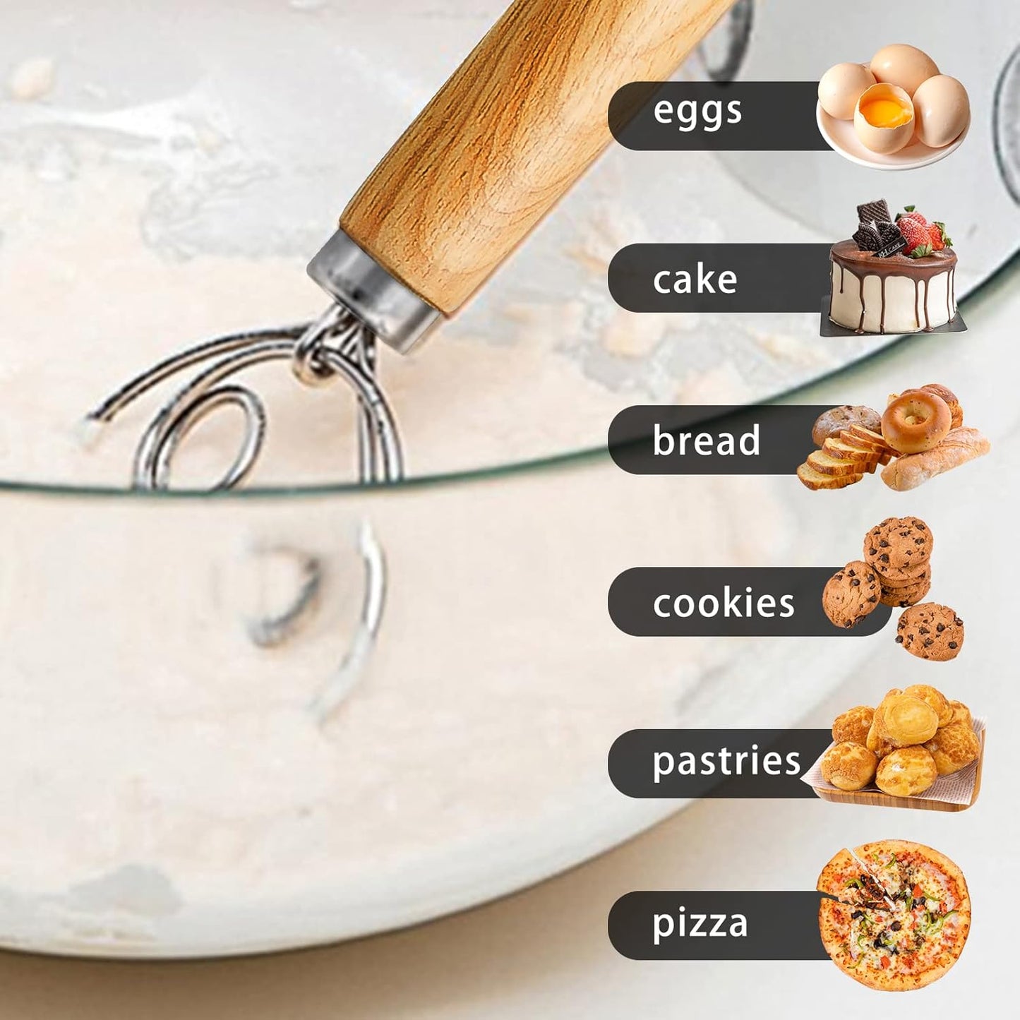 TEEVEA Danish Dough Whisk Stainless Steel Dough Hook Dutch Whisk for S