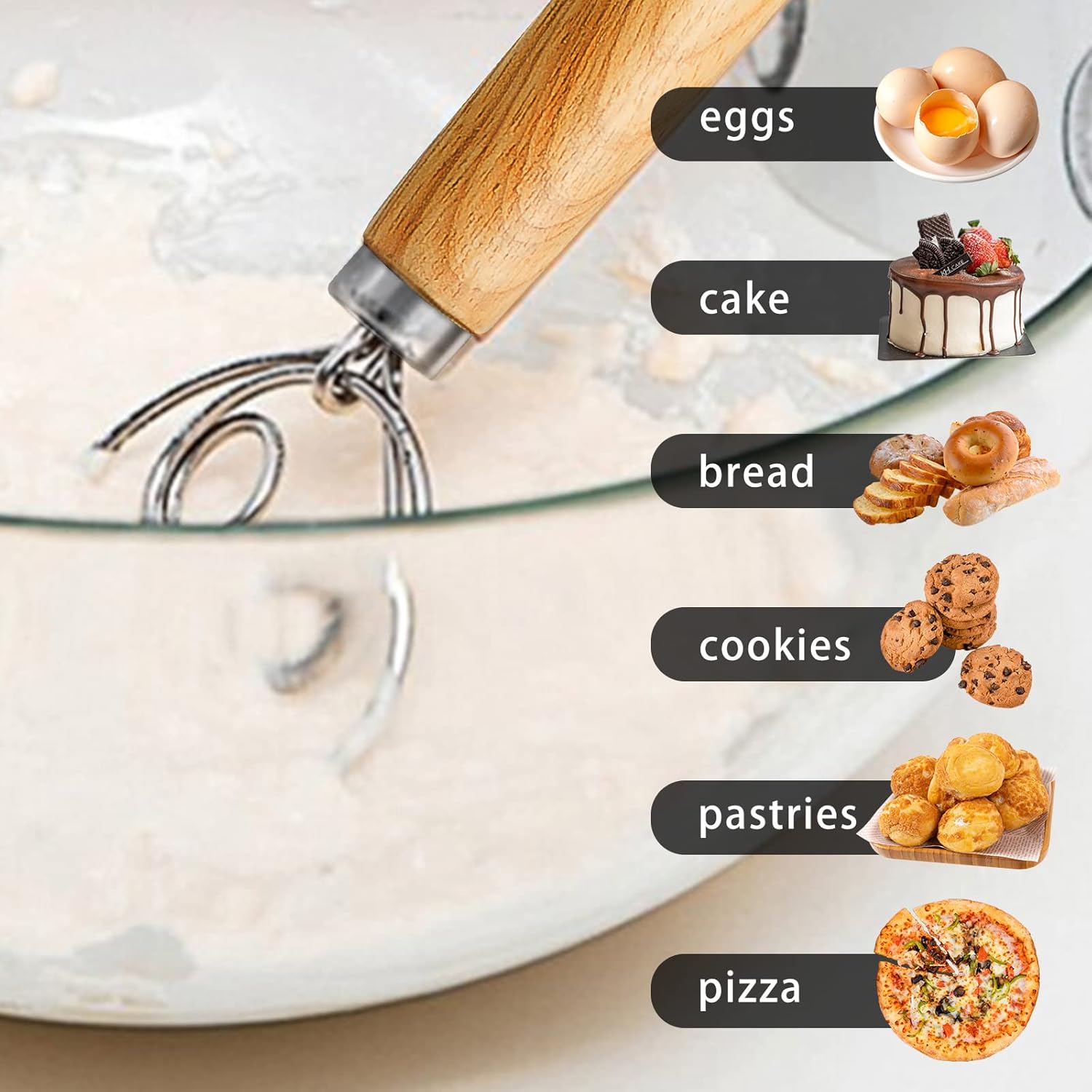 TEEVEA Danish Dough Whisk Stainless Steel Dough Hook Dutch Whisk for S