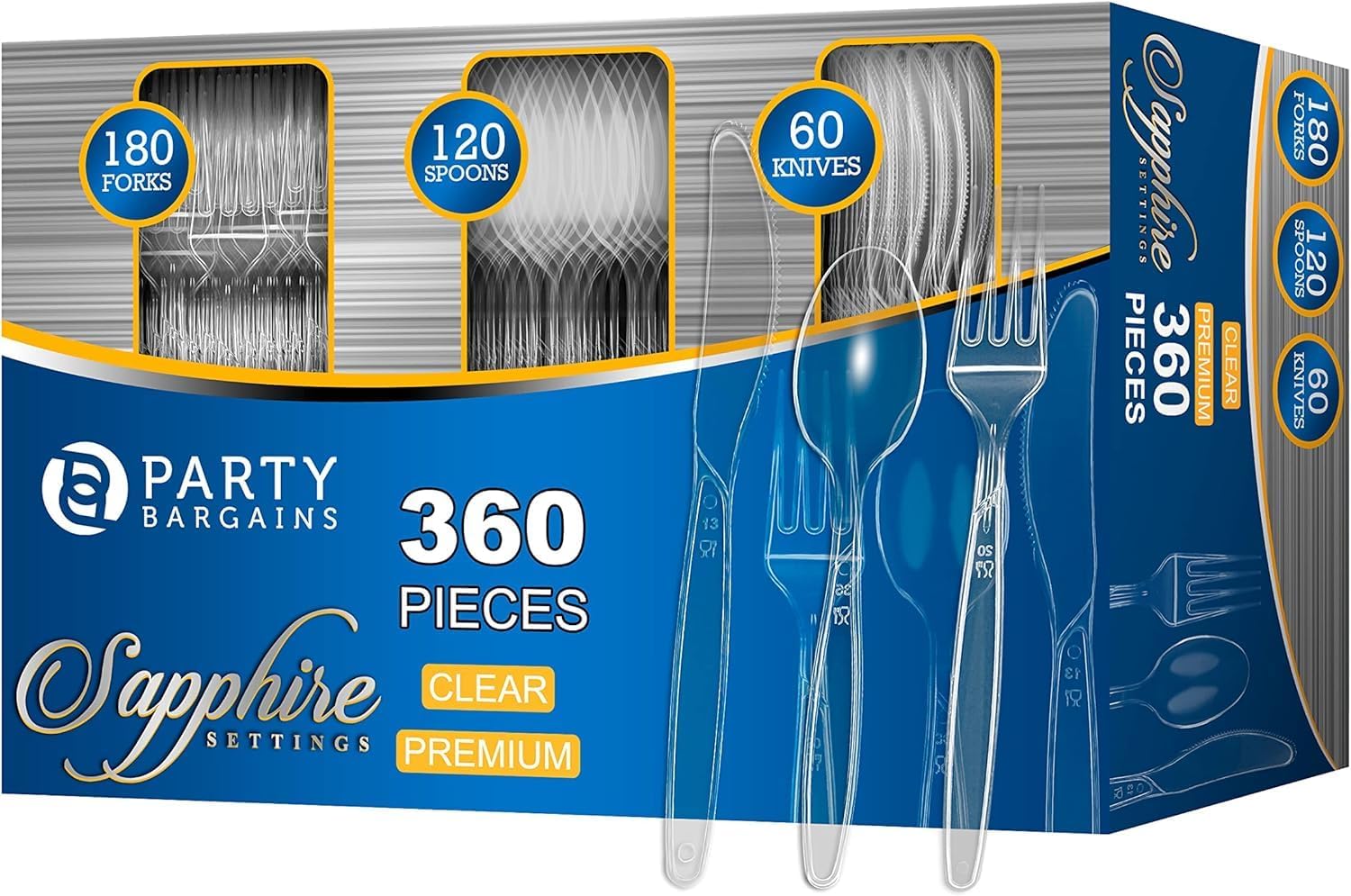 Party Bargains Disposable Cutlery set, SAPPHIRE Design, Clear Color, 3
