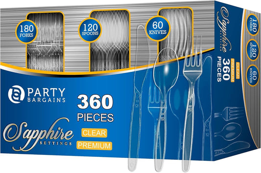 Party Bargains Disposable Cutlery set, SAPPHIRE Design, Clear Color, 3