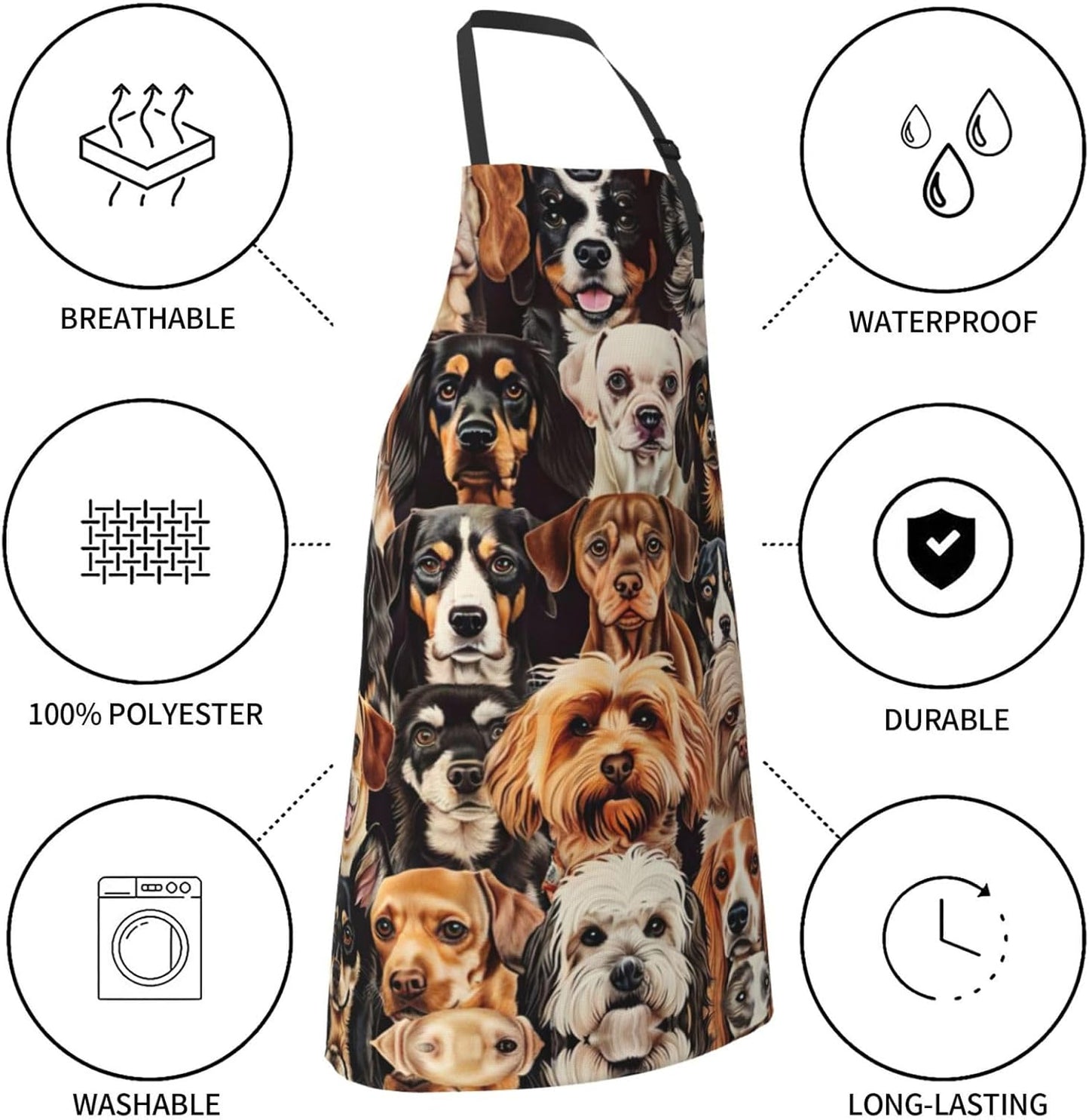 Dogs pattern print Waterproof chef's apron with pocket apron for kitchen cooking baking barbecue and gardening