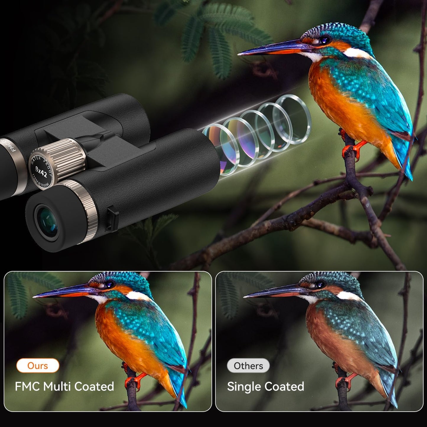 8X42 Binoculars for Adults Hunting & Bird Watching - with BAK4 Prism & FMC Lens, IPX7 - Compact for Hunting, Bird Watching, Travel, Football Games & Outdoor Travel