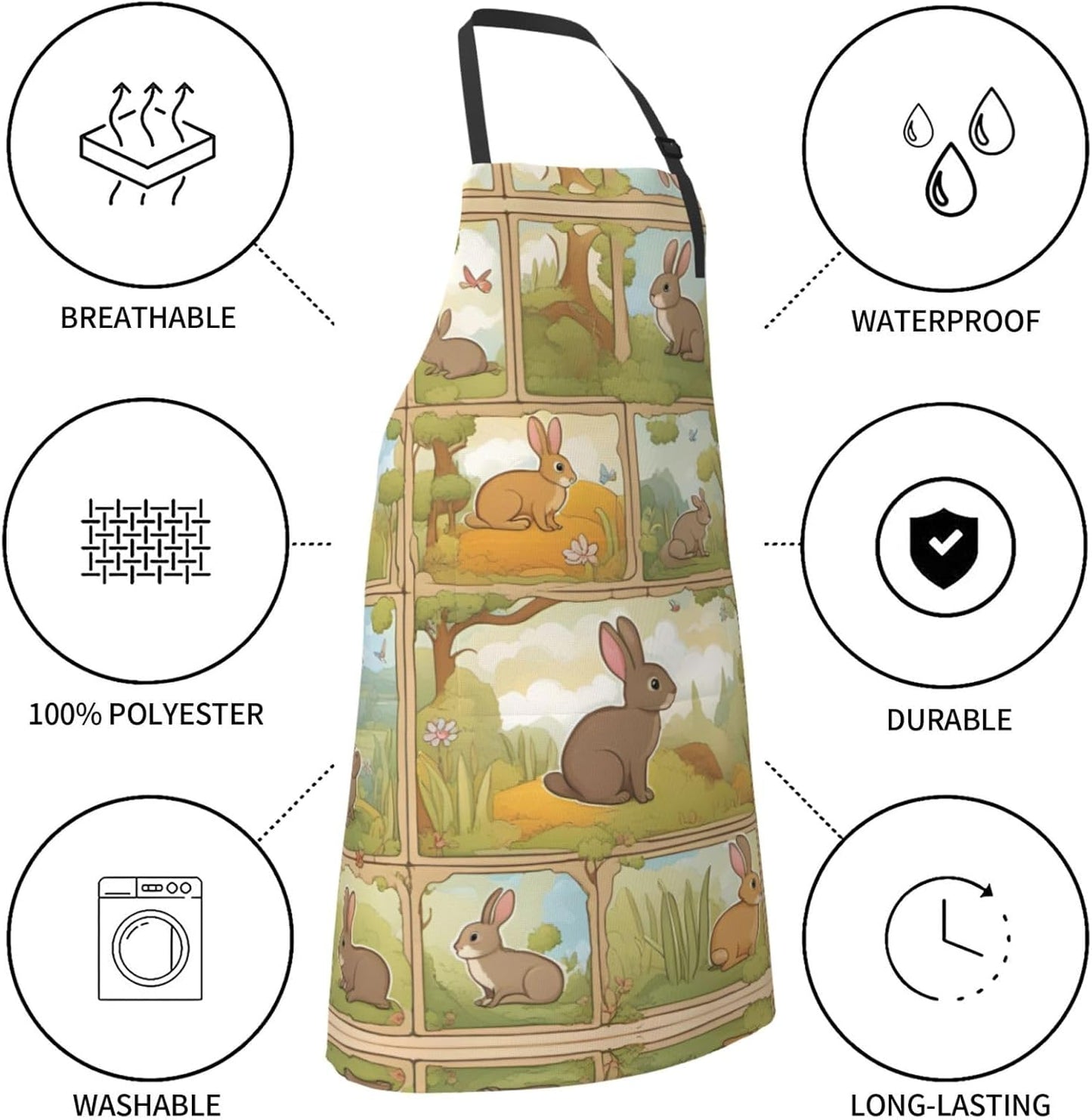 Cartoon Cute Animals Rabbit print Waterproof chef's apron with pocket apron for kitchen cooking baking barbecue and gardening