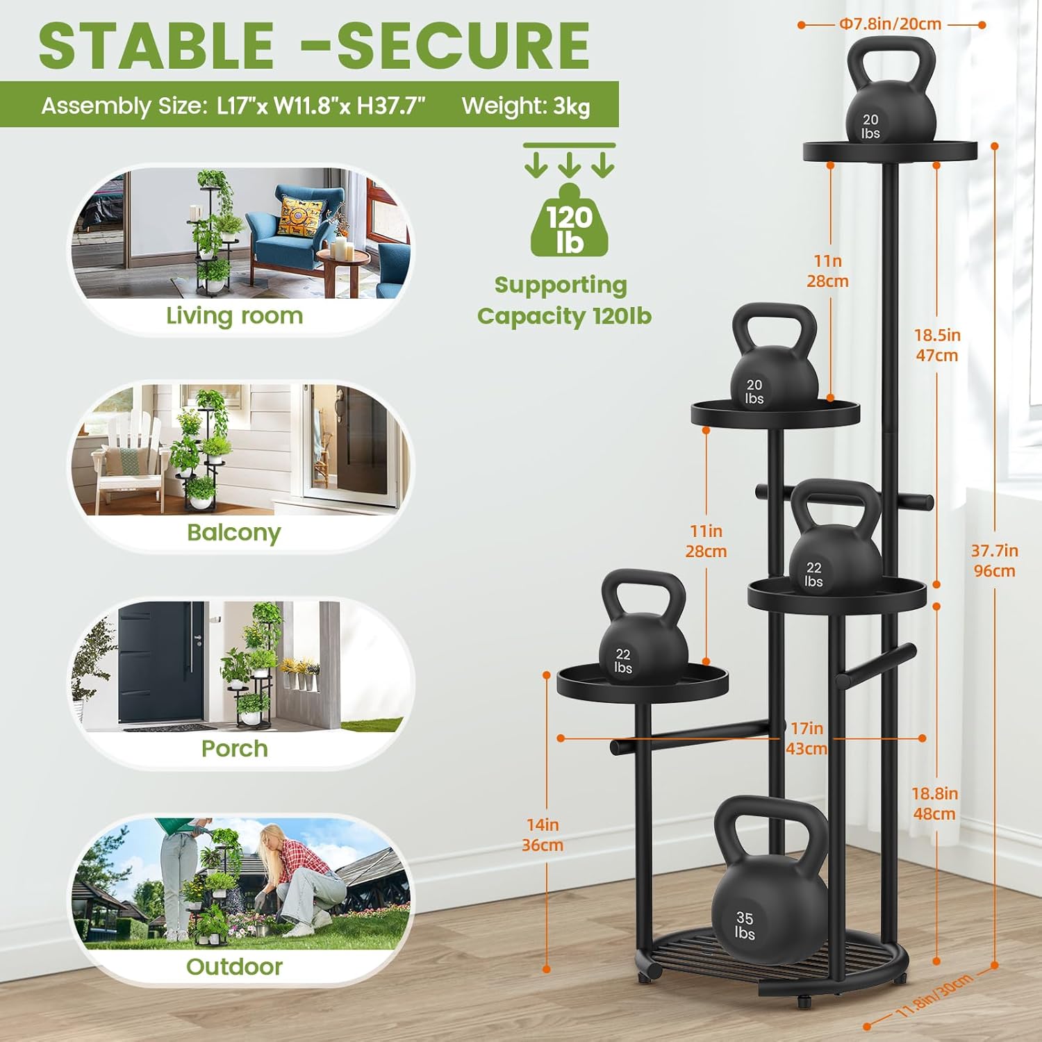 TOSKING 5-Tier Tall Plant Stand Indoor & Outdoor, Anti-Tip Round Base 