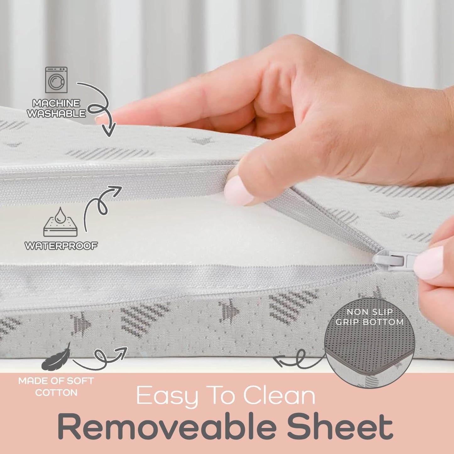 Babylicious Waterproof Pack and Play Mattress Topper | 38" x 26" x 1.5" | Trifold Style - Breathable Soft Plush Foam - Portable Mattress Topper- Baby Foam Mattresses for Babies