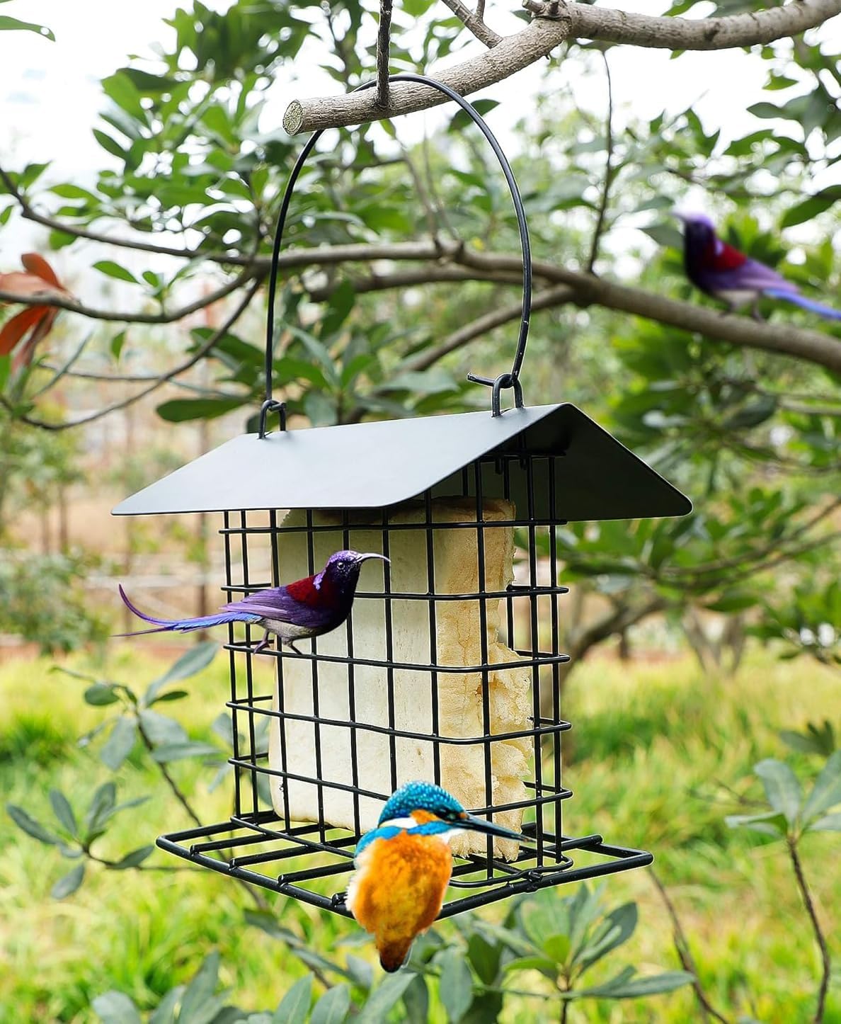 Durable Roof Top Bird Parrot Suet Reusable Feeder Stand for Outside Garden Yard Patio Hanging Metal Suet Cake Holder Squirrel Proof Weatherproof for Wild Hummingbird Woodpecker