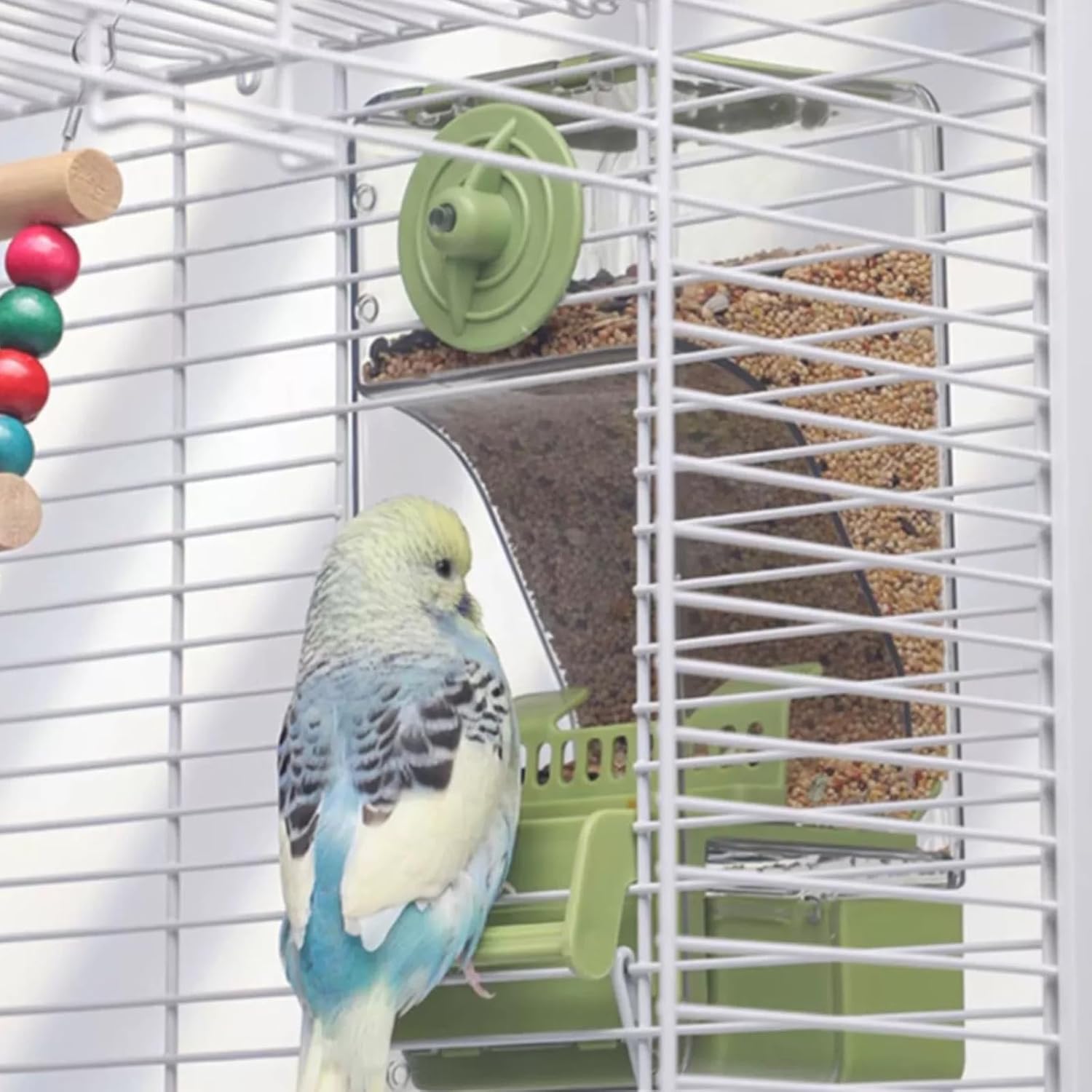 Automatic Bird Feeder, Bird Cage Feeder with Perch for Parakeet Canary