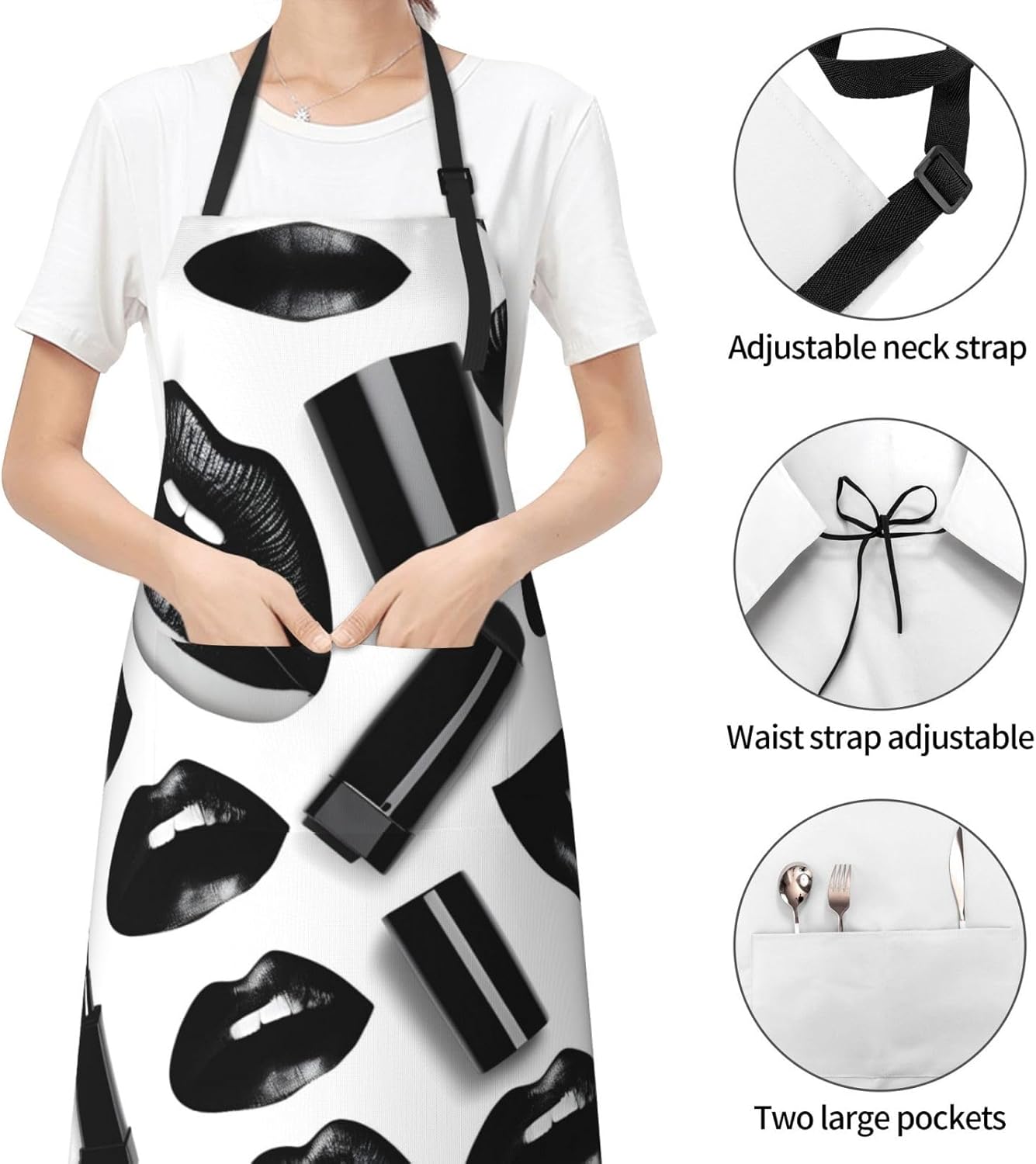 Cool Black Lipstick Lips print Waterproof chef's apron with pocket apron for kitchen cooking baking barbecue and gardening