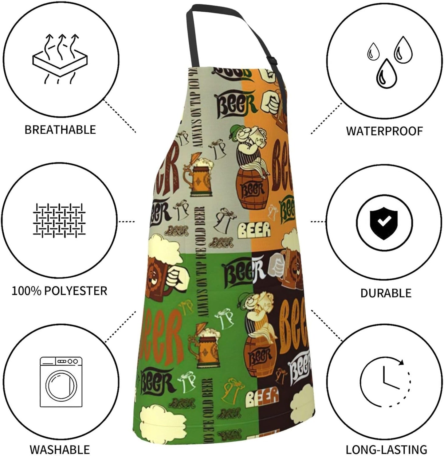 Beer print Waterproof apron with pocket adjustable cooking apron for adult kitchen bibs to bake