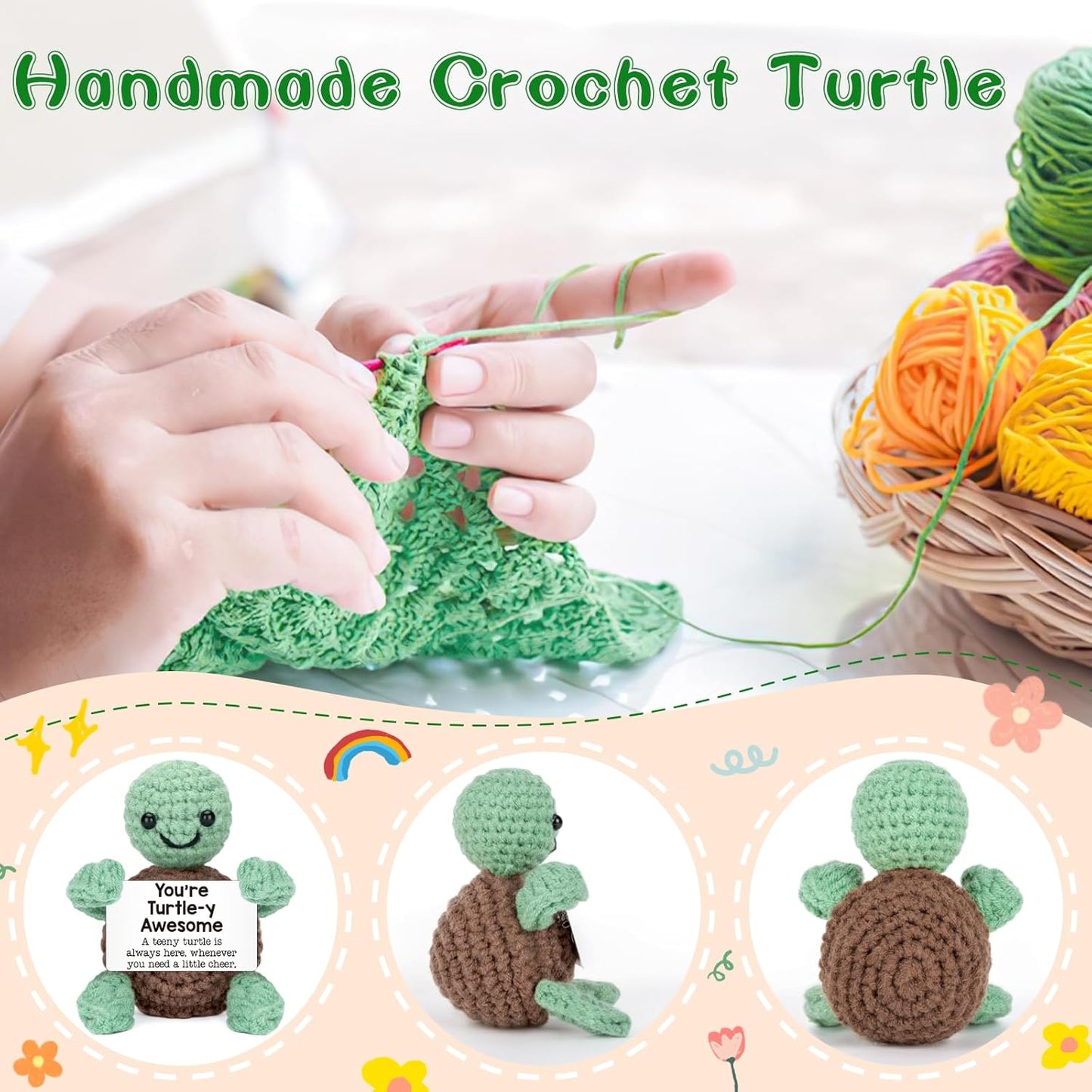 Mini Funny Turtle Easter Basket Essentials Stuffers for Teens Easter Gifts for Kids Teen Girls Boys, Birthday Gifts for Women Men Mothers Day Graduation Teacher Appreciation, Positive Emotional Turtle