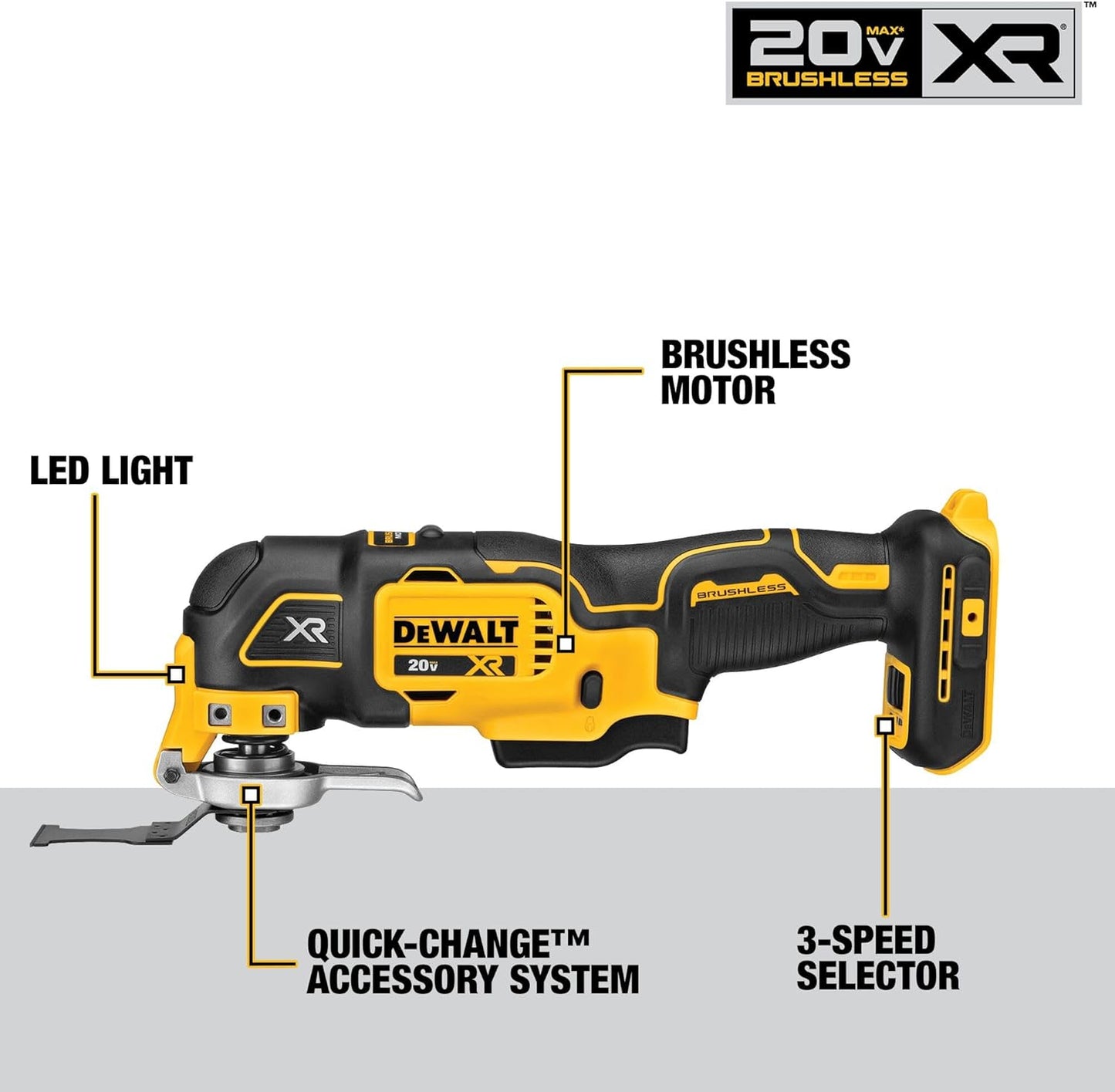 DEWALT 20V MAX XR Oscillating Multi-Tool Cordless, Variable Speed Brus