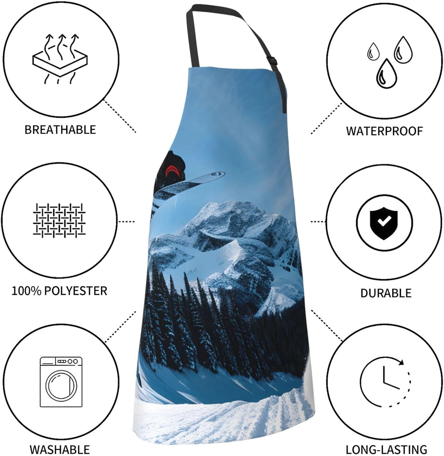 YANYU Snowboarding Print 28x33 In Kitchen Apron Stylish Chef Apron with Pockets for Cooking Baking Painting
