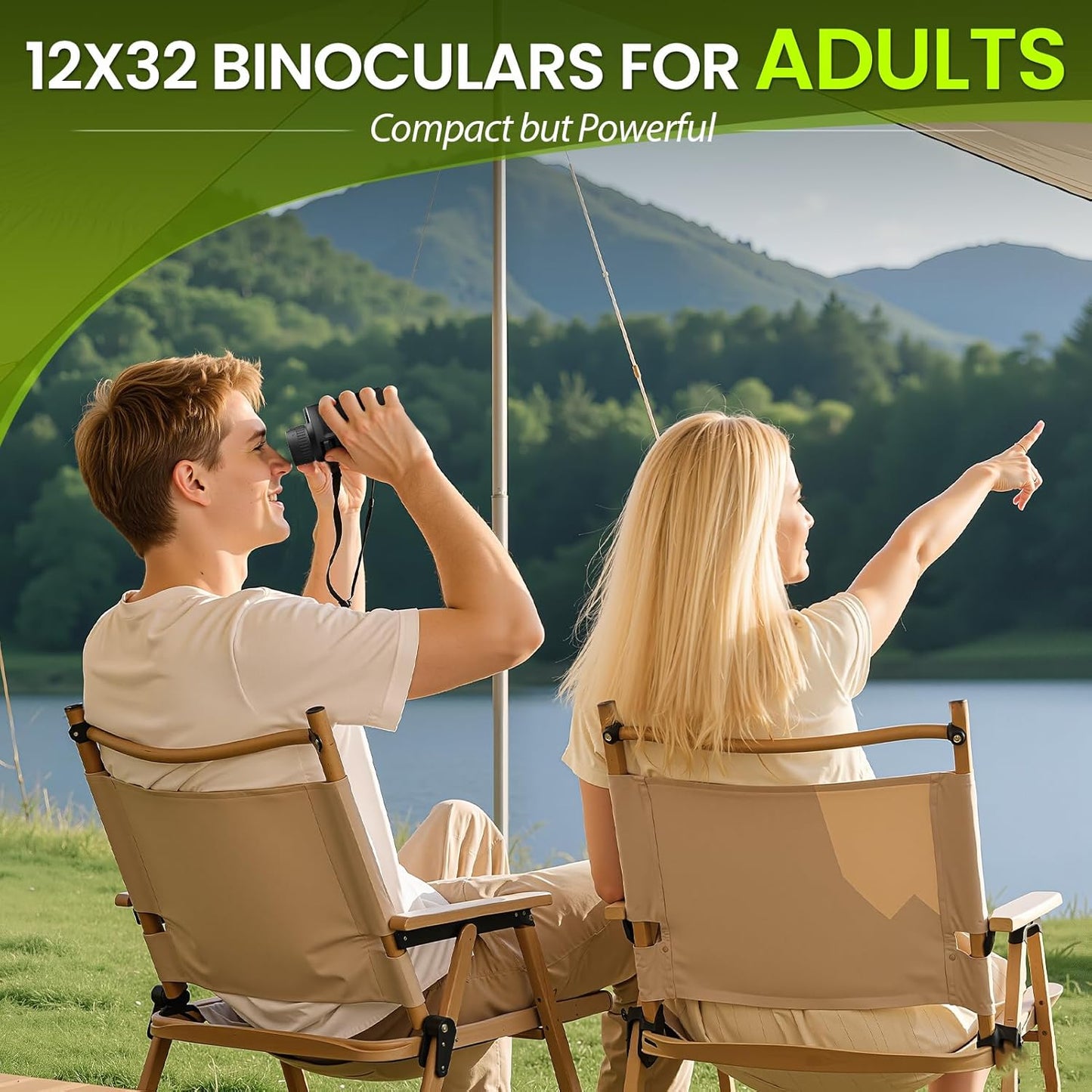 Occer 12x32 Compact Binoculars for Adults High Powered, Large Eyepiece Binocular for Kids - Easy Focus Binoculars for Bird Watching, Cruise Ship, Hunting, Travel, Sightseeing
