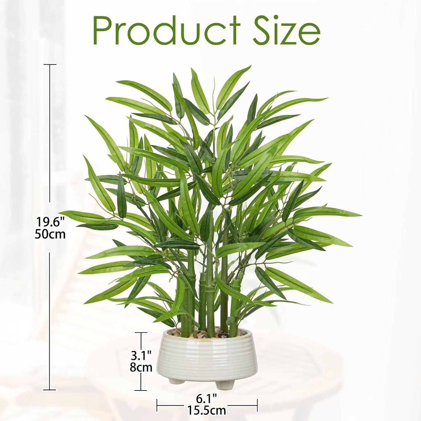 Artificial Bamboo in White Ceramic Potted Fake Bamboo Plant-Faux Tree in Pot for Farmhouse Home Living Room Desk Indoor Outdoor Decor