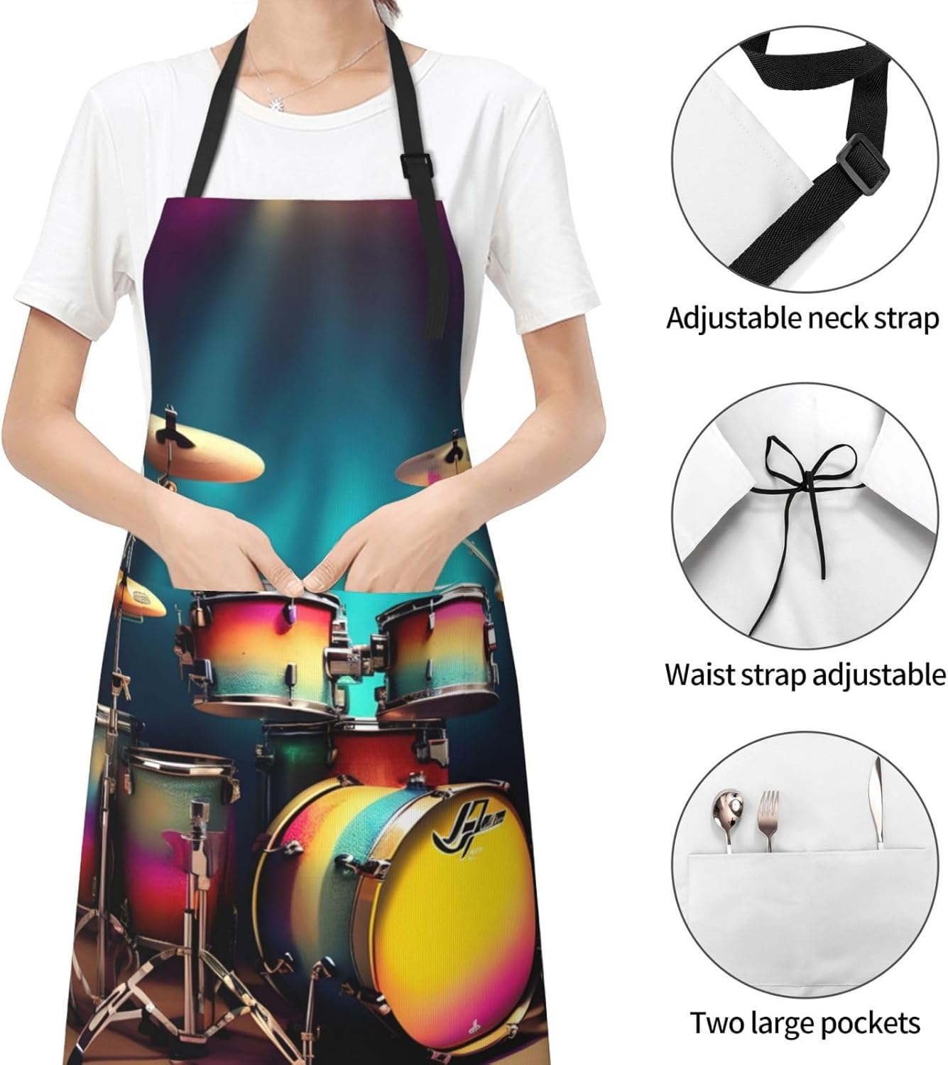 Cool Drums Set print Waterproof apron with pocket adjustable cooking apron for adult kitchen bibs to bake