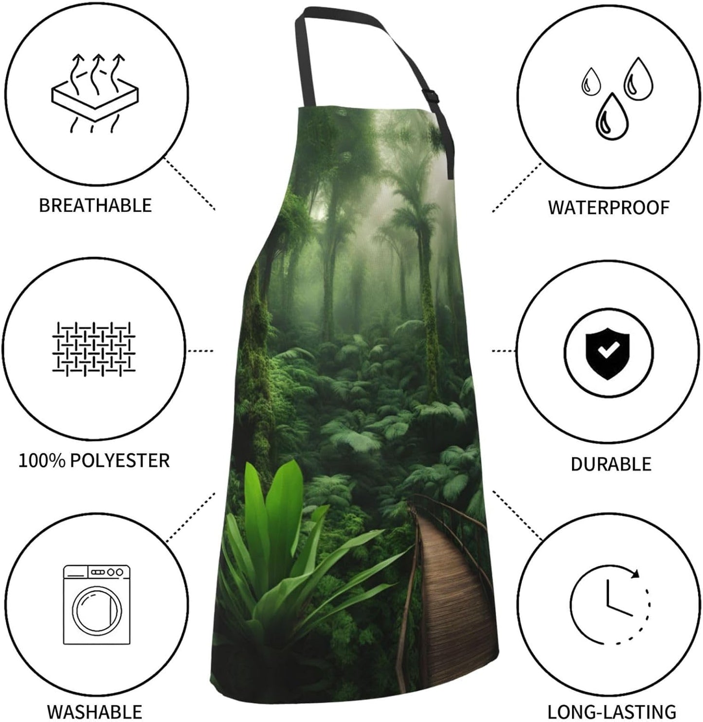 Tropical Rainforest print Waterproof chef's apron with pocket apron for kitchen cooking baking barbecue and gardening