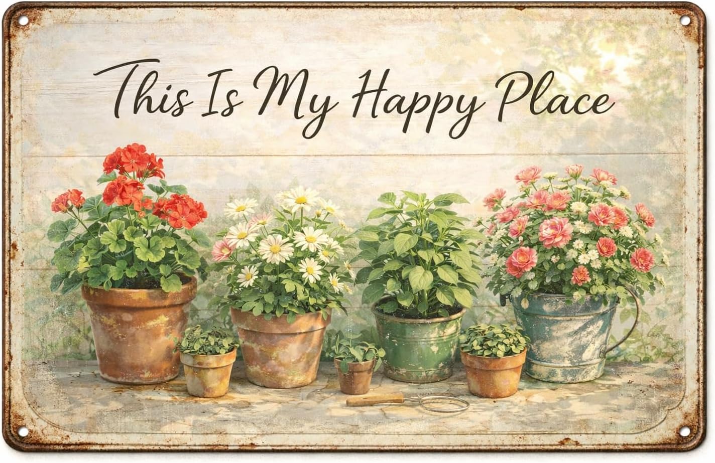 Funny sign Garden Gifts This Is My Happy Place Vintage Tin Sign for Home Garden Patio Yard Decor 8 X 12 Inch