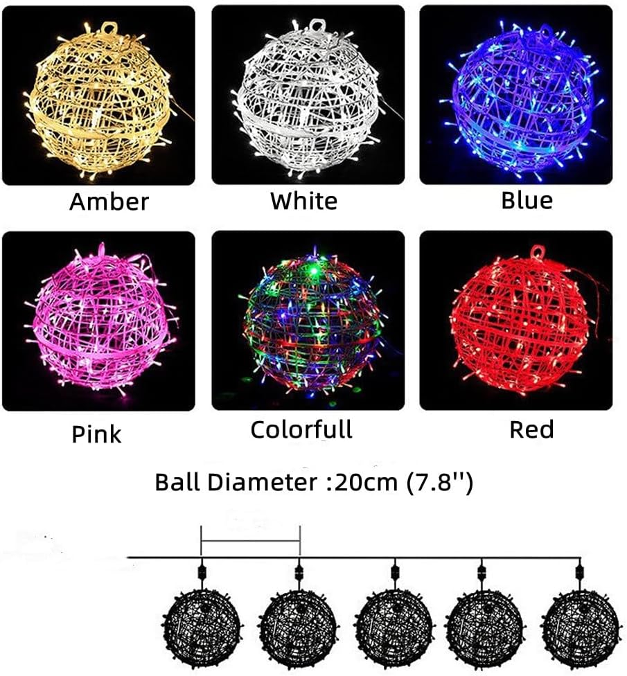 3 Pack Solar Hanging Ball Lights - 7.8Inch LED Waterproof Outdoor Decor Ball Light Christmas Outdoor Garden Lanterns Waterproof Globe Fairy Lights (White)