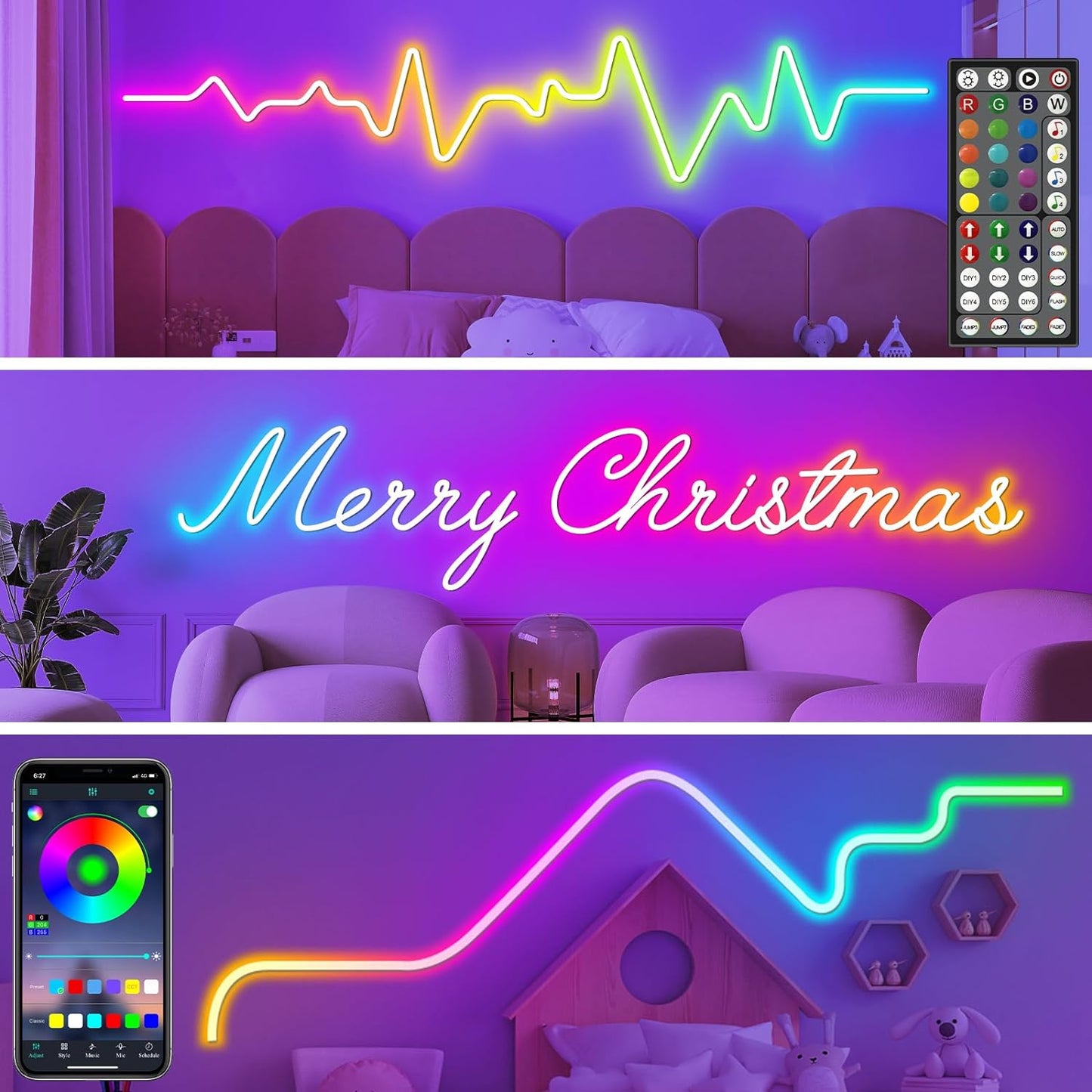 LETIANPAI 32.8Ft Neon Rope Lights,Flexible Led Rope Lights Control wit