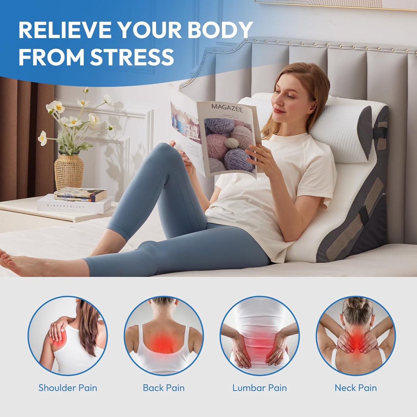 3PCS Wedge Pillow Set for After Surgery, Back Pillow for Bed Sitting up, 10-in-1 Foam Wedge Pillow for Acid Reflux & Back Pain Relief, Post Surgery Pillow for GERD & Snoring, White