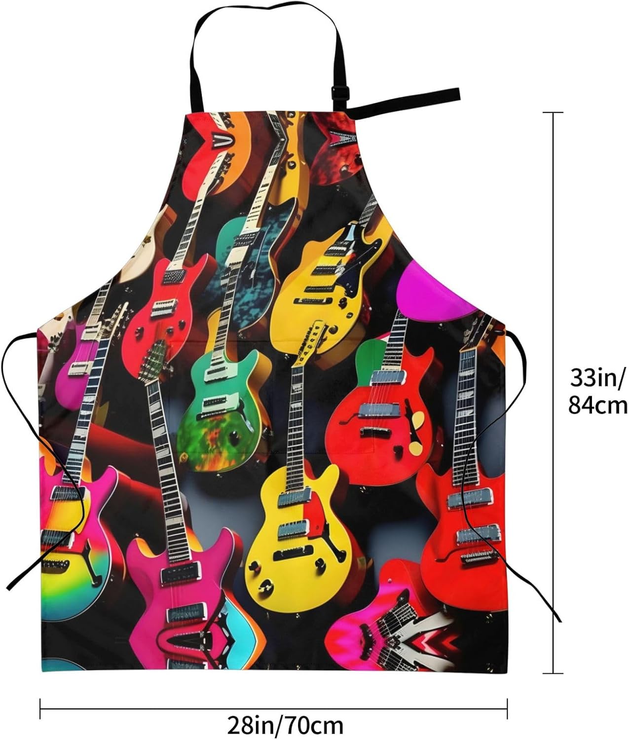 Colorful Guitar Print Laundry apron 28x33 In Waterproof Kitchen Apron with Pockets for Cooking Baking