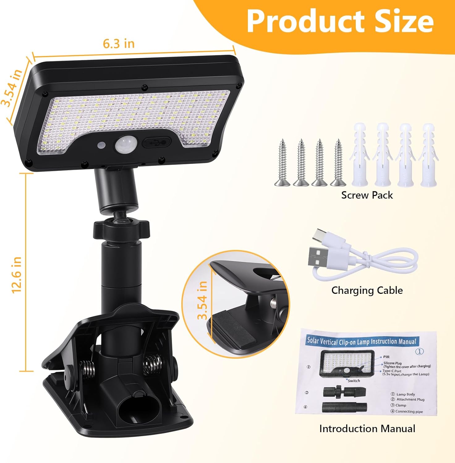 Clip On Solar Lights Outdoor with Motion Sensor, 360°Rotatable & Verti