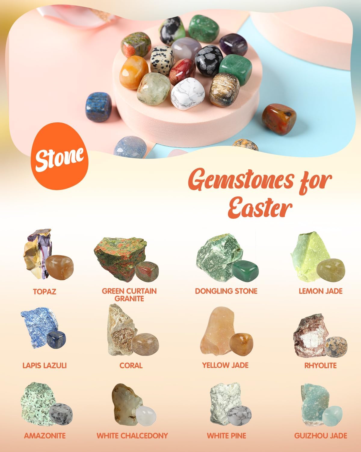 Filled Easter Eggs Fillers Stuffers Set, 24 Pack Prefilled Easter Eggs & Gemstones - Perfect for Kids & Teens Easter Egg Hunt, Party Favors, Classroom Prize Supplies