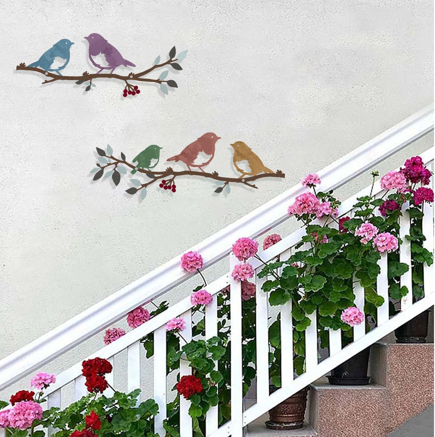 Harikikochuu 2 Pcs Metal Birds Wall Art Decor Robin Bird on the Branch