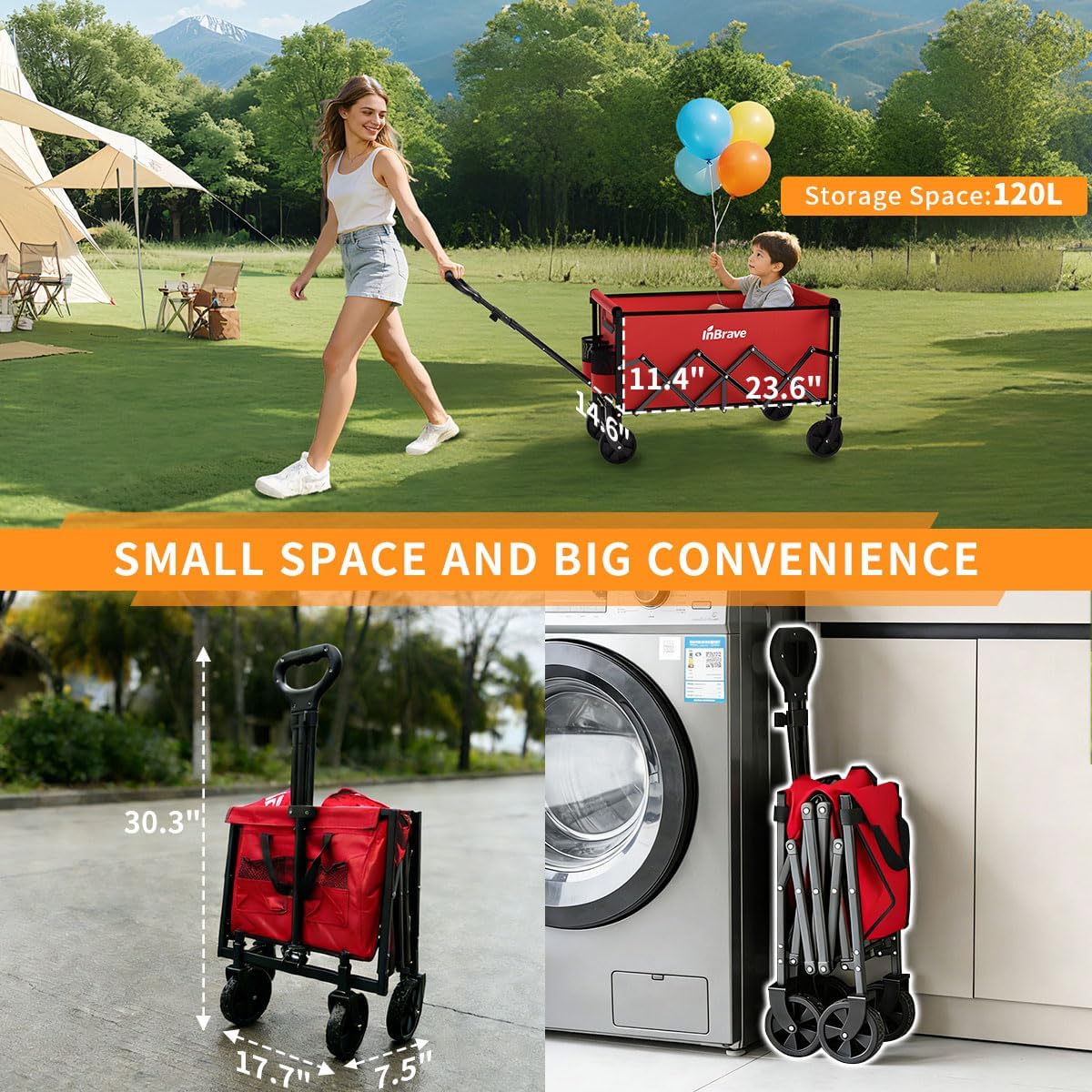 Collapsible Wagon Cart, 380LBS Heavy Duty Utility Wagons with All-Terr