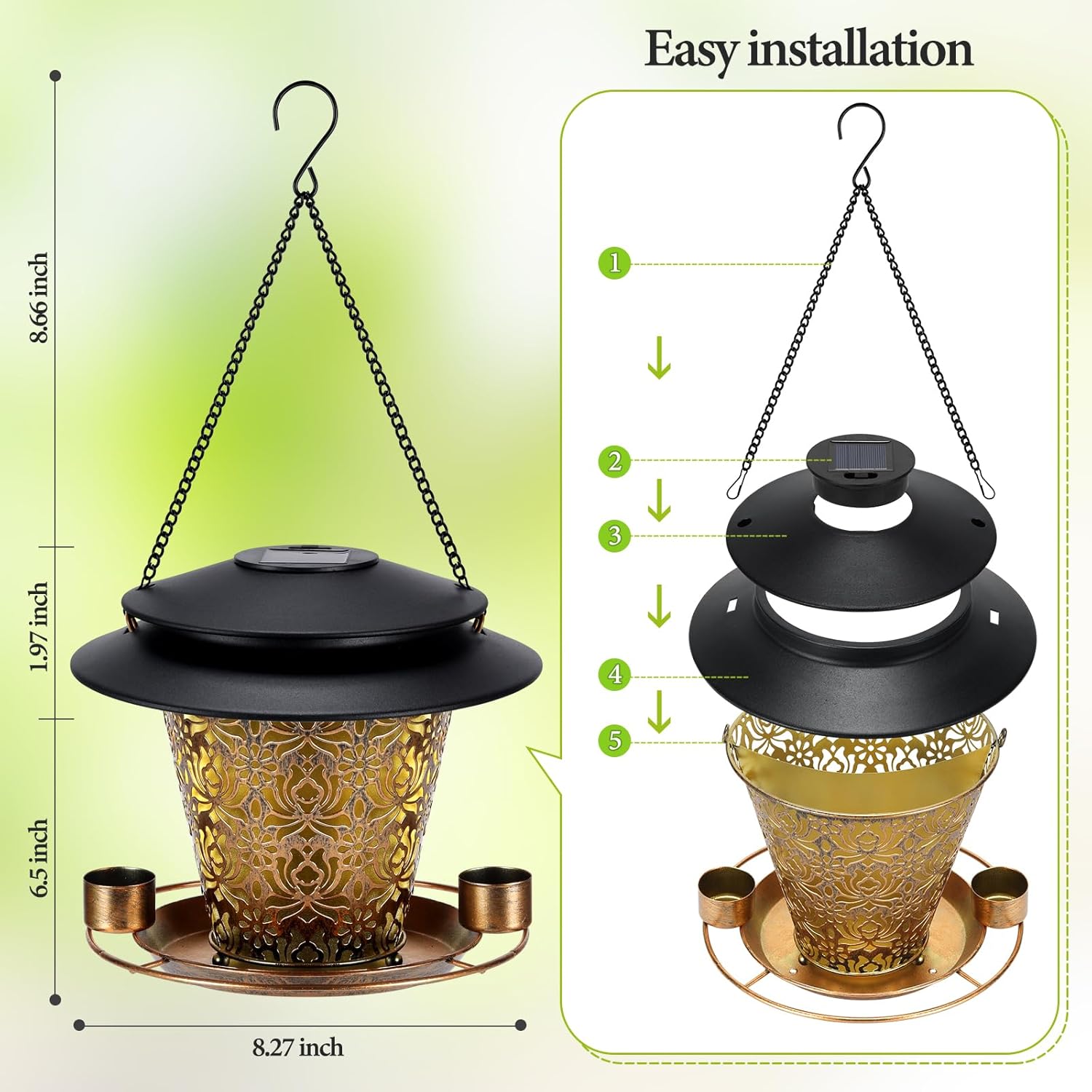 Solar Bird Feeders for Outside Hanging Metal Wild Bird Feeder Solar La