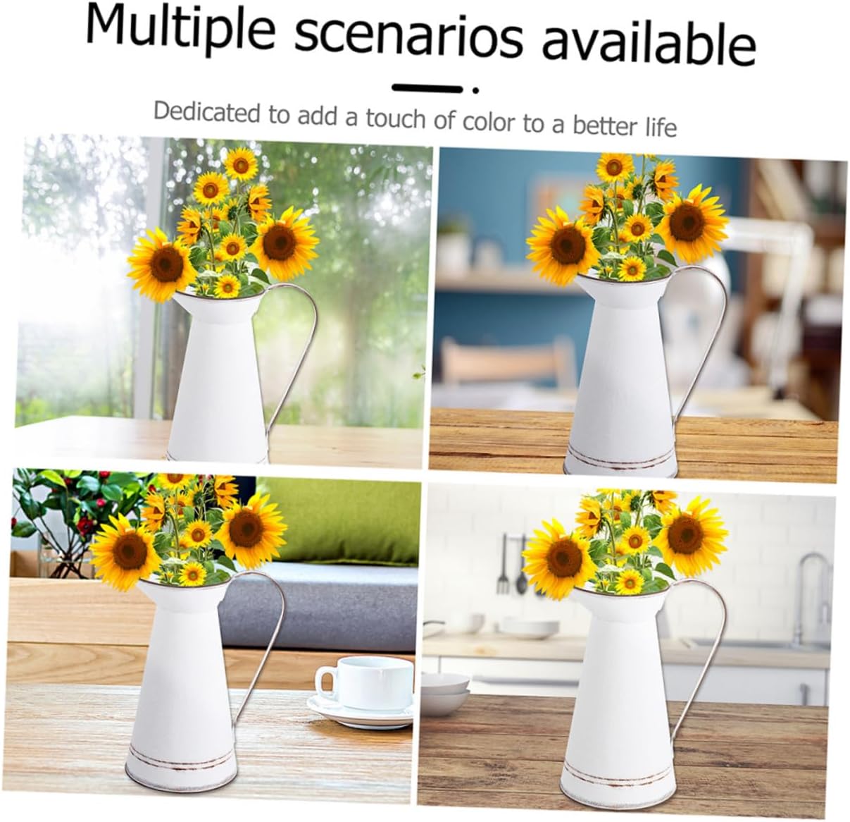 PRETYZOOM Vintage White Metal Flower Bucket Pot Set 2pcs Small Iron Fl