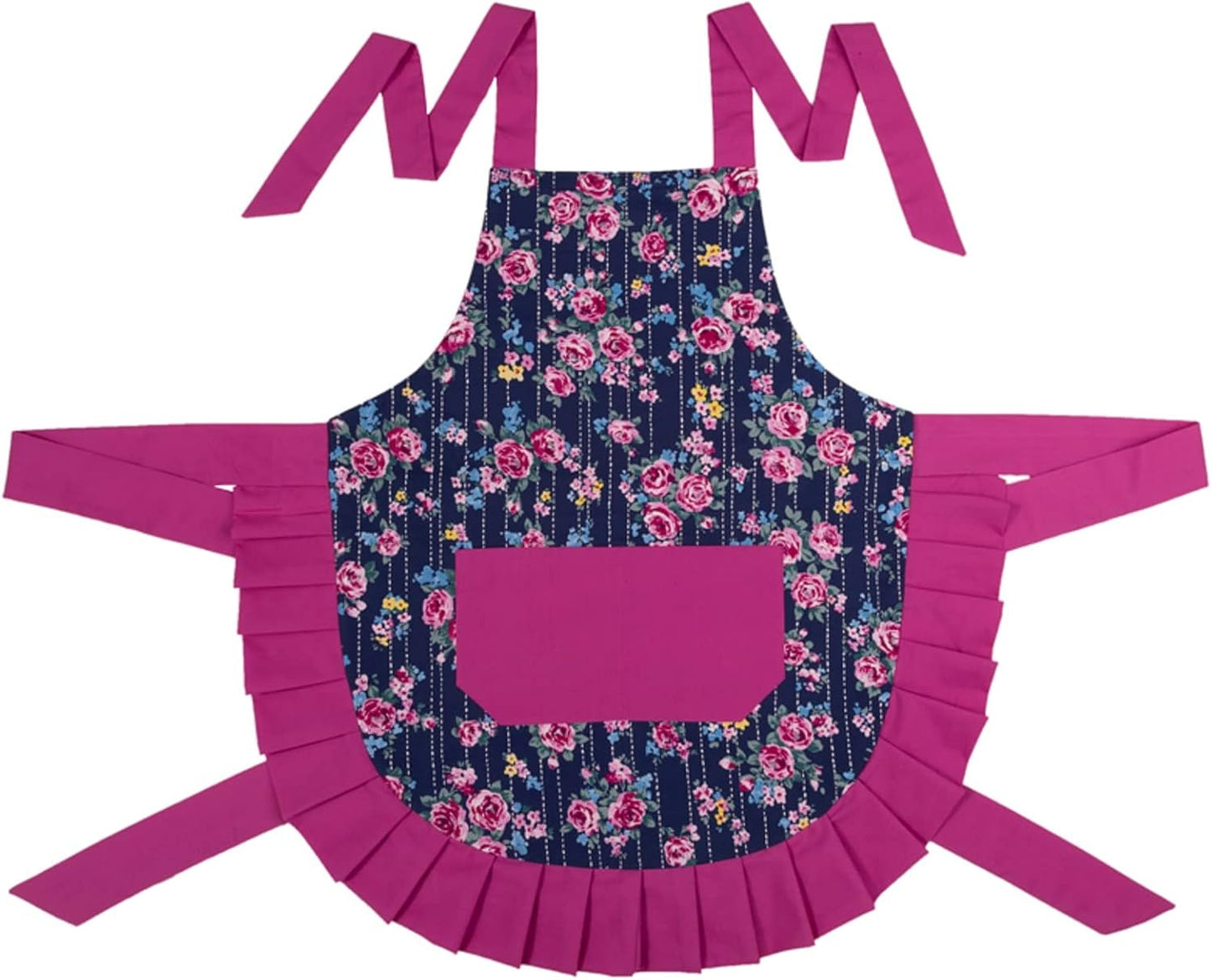 Women's Cotton Floral Apron with Pockets, Adjustable Long Ties for Kit
