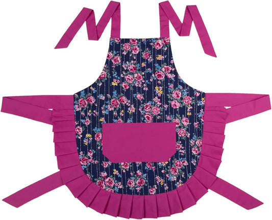 Women's Cotton Floral Apron with Pockets, Adjustable Long Ties for Kit