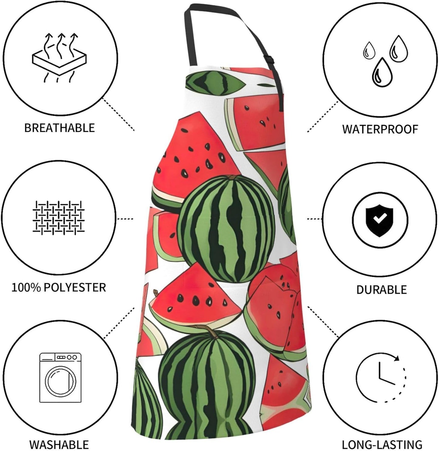 Red Watermelon print Waterproof chef's apron with pocket apron for kitchen cooking baking barbecue and gardening