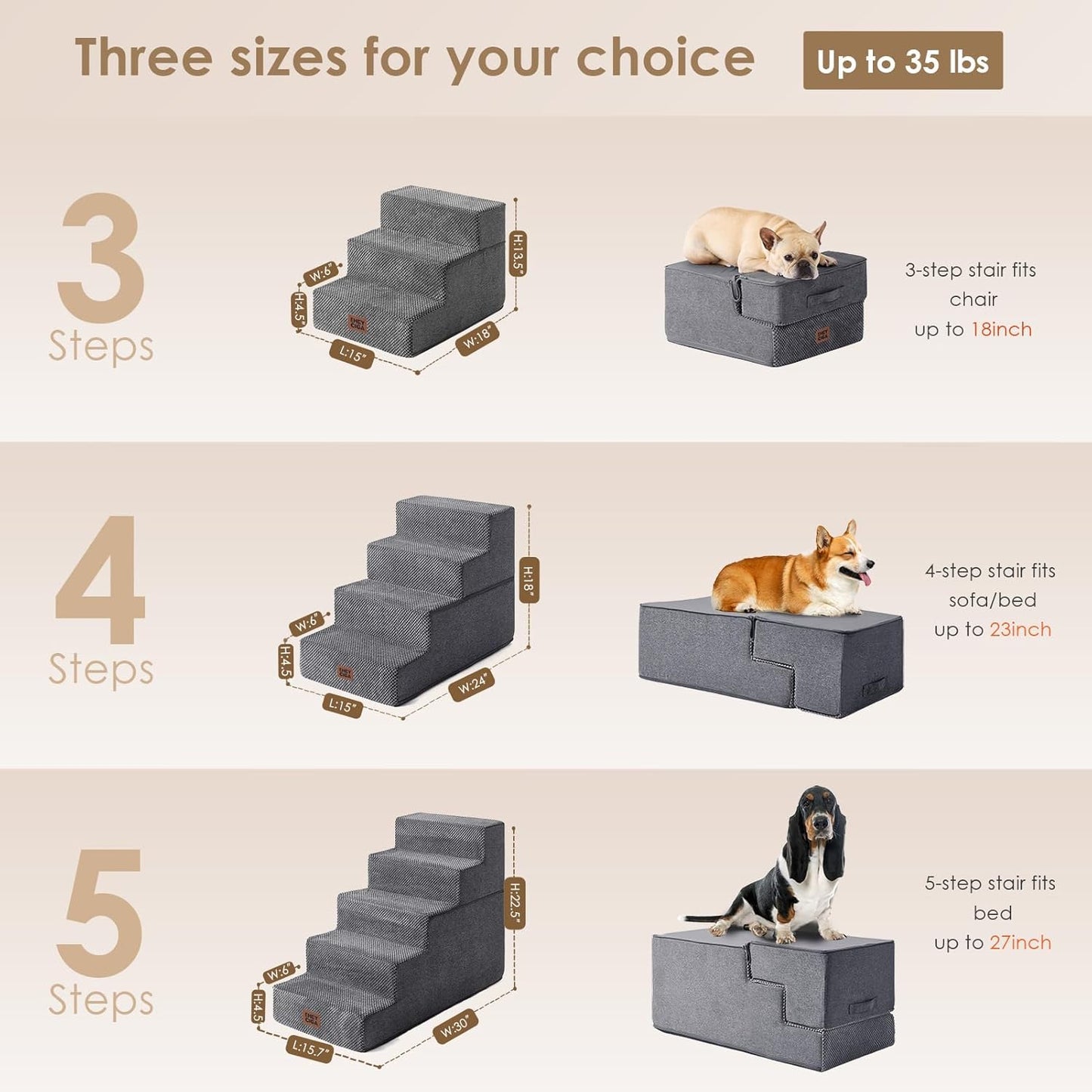 EHEYCIGA Dog Stairs for Bed 18" H, 4-Step Dog Steps for High Bed, Pet 